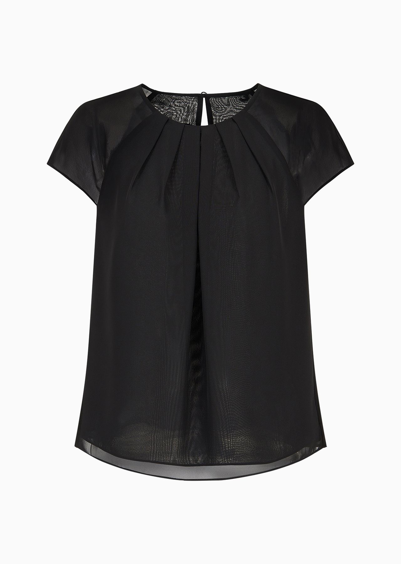 Pleated georgette short-sleeved blouse - 1