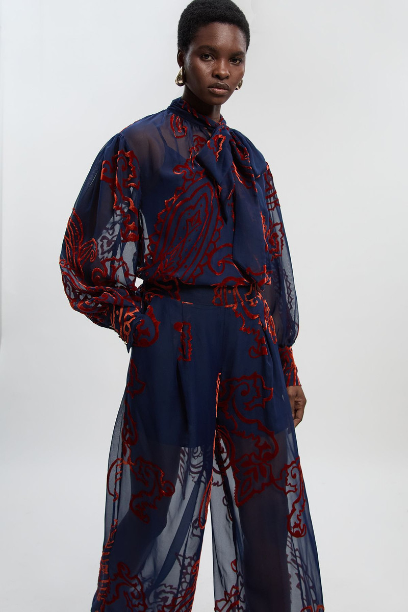 Paisley Devore Woven Pussy Bow Blouse 1