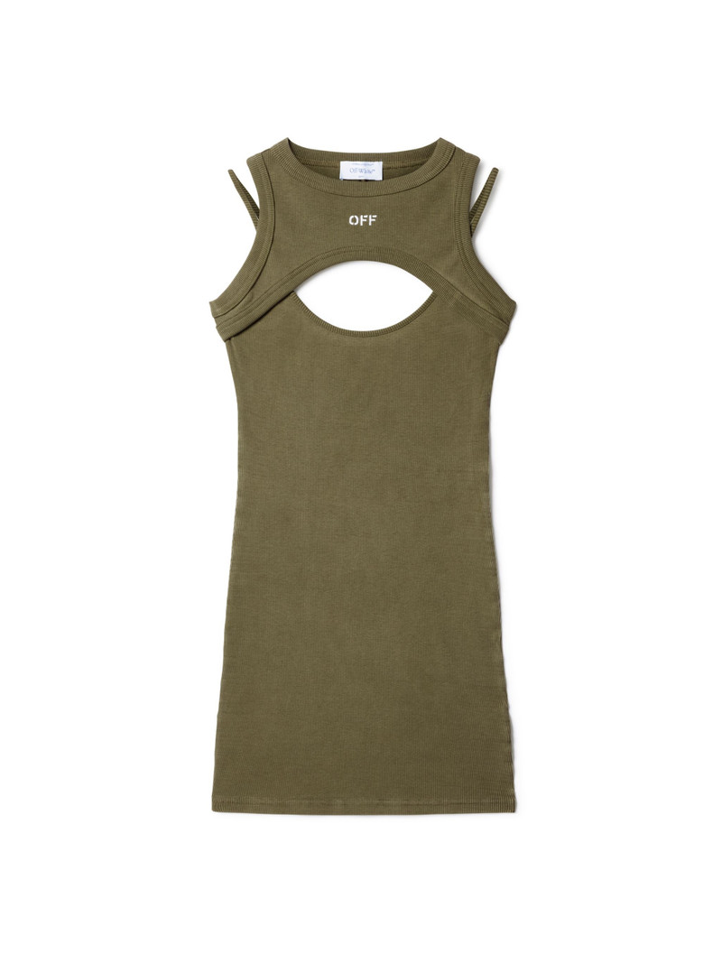 Green Stamp Ribbed Cut-out Dress 1