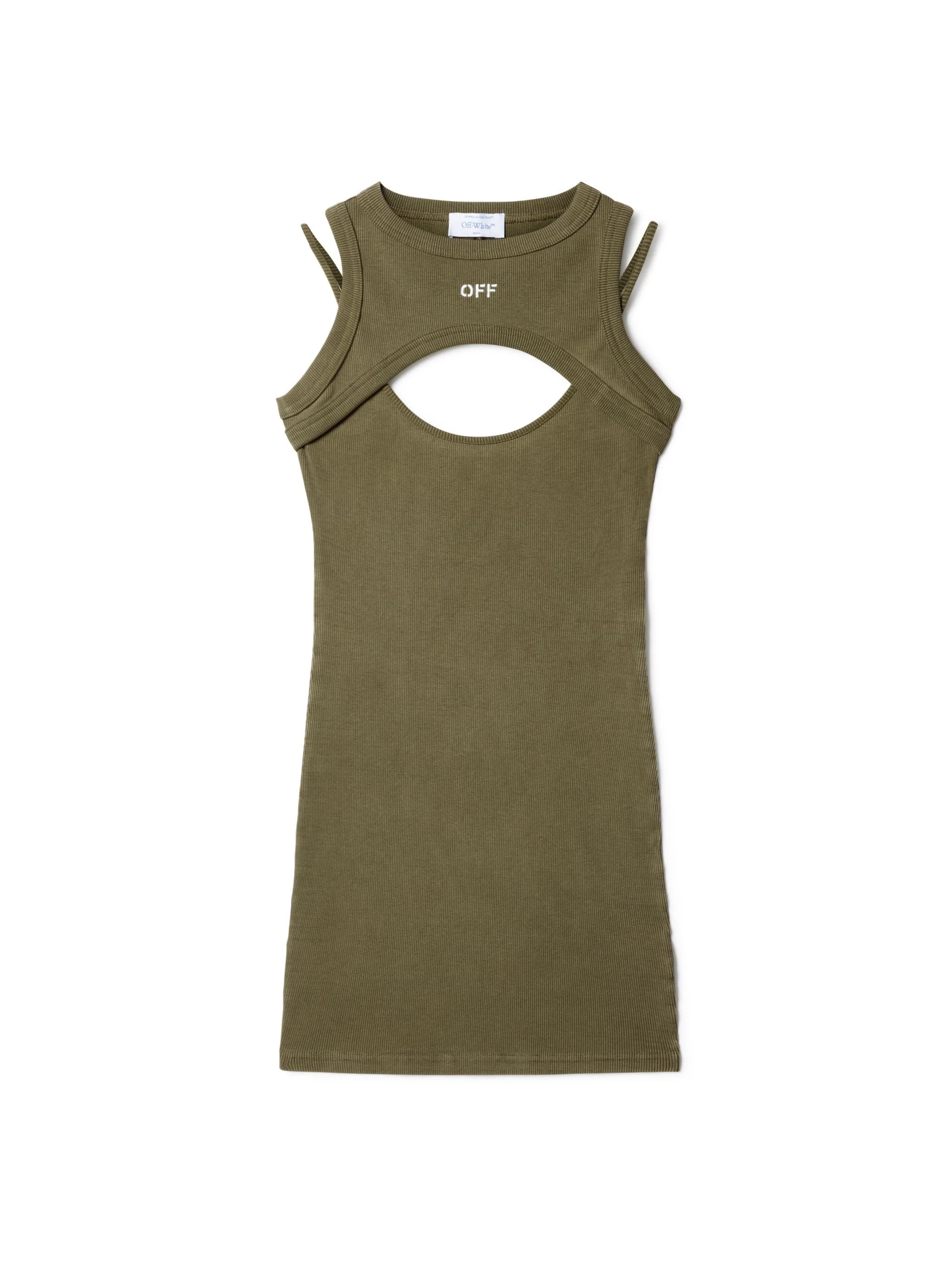 Green Stamp Ribbed Cut-out Dress - 1
