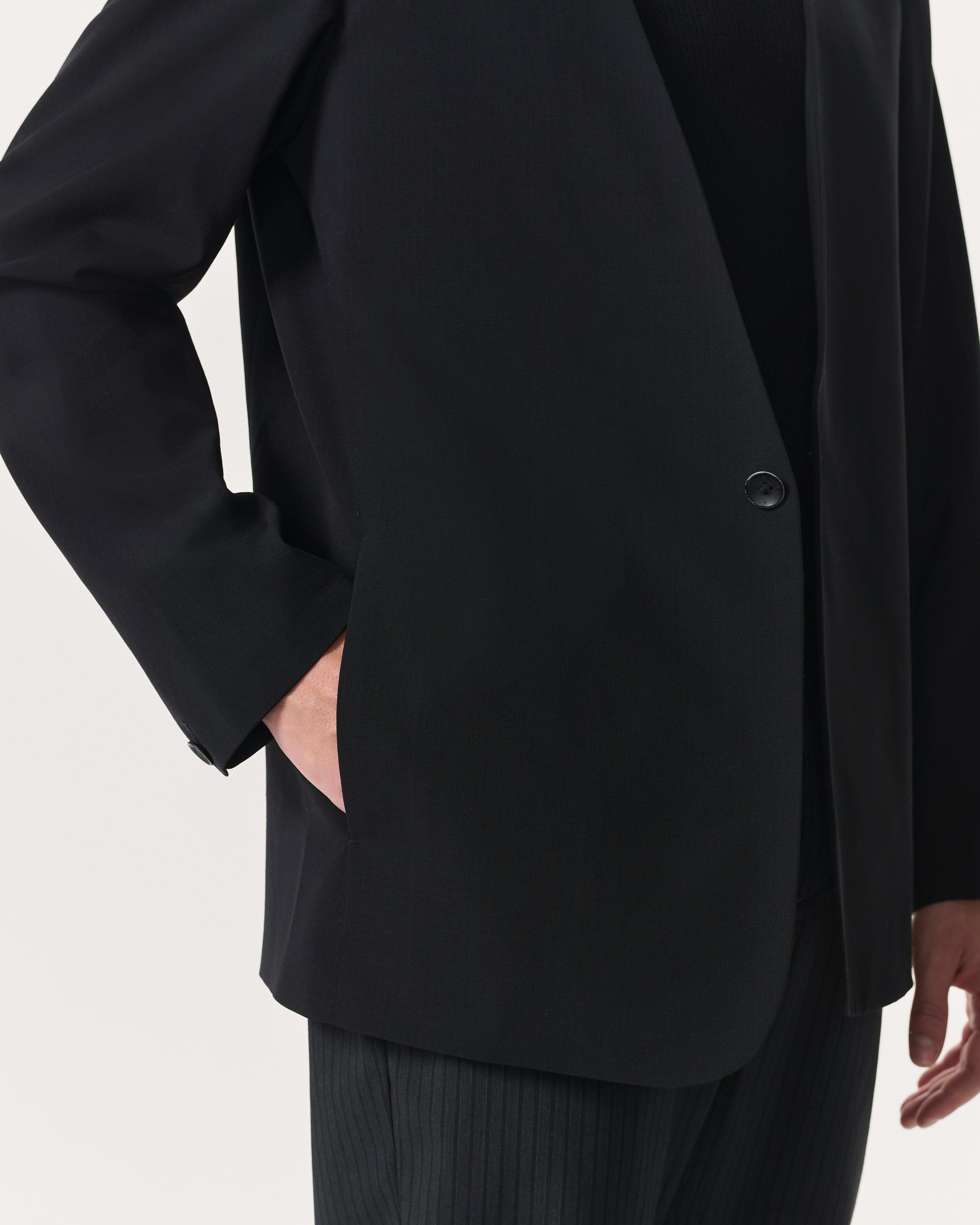 Collarless Japanese Wool-Blend Ripstop Blazer - 6