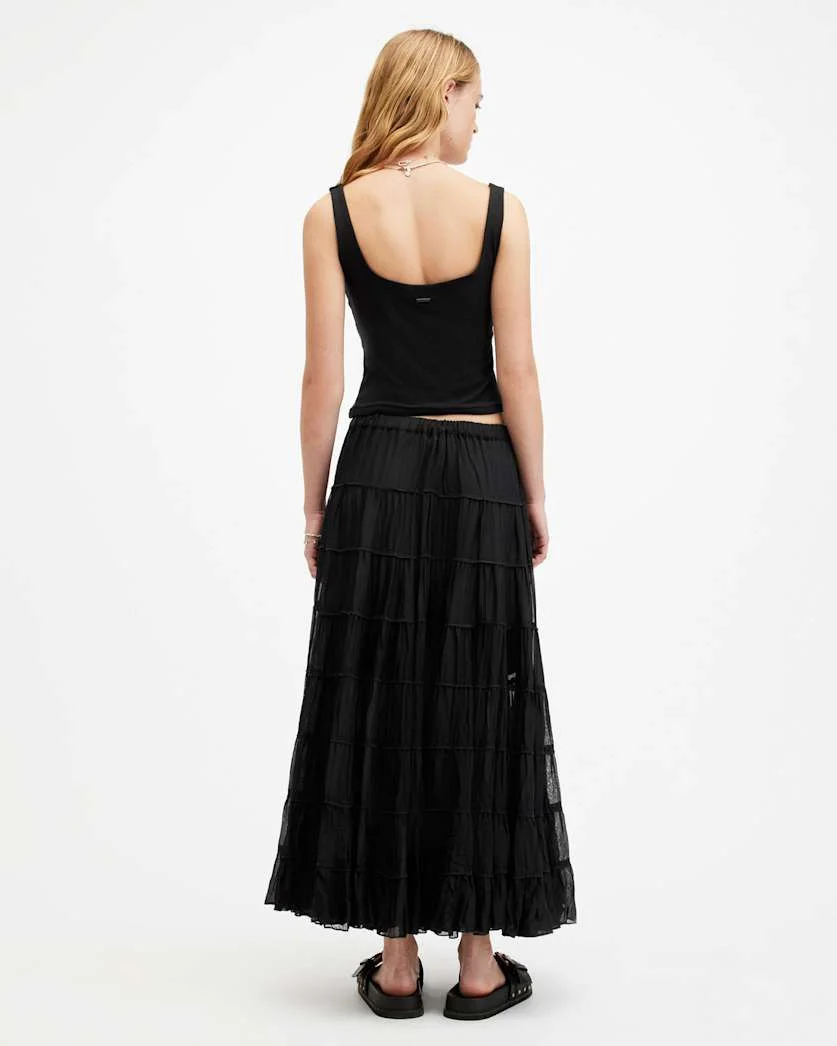 EVA ELASTICATED WAIST TIERED MAXI SKIRT - 1