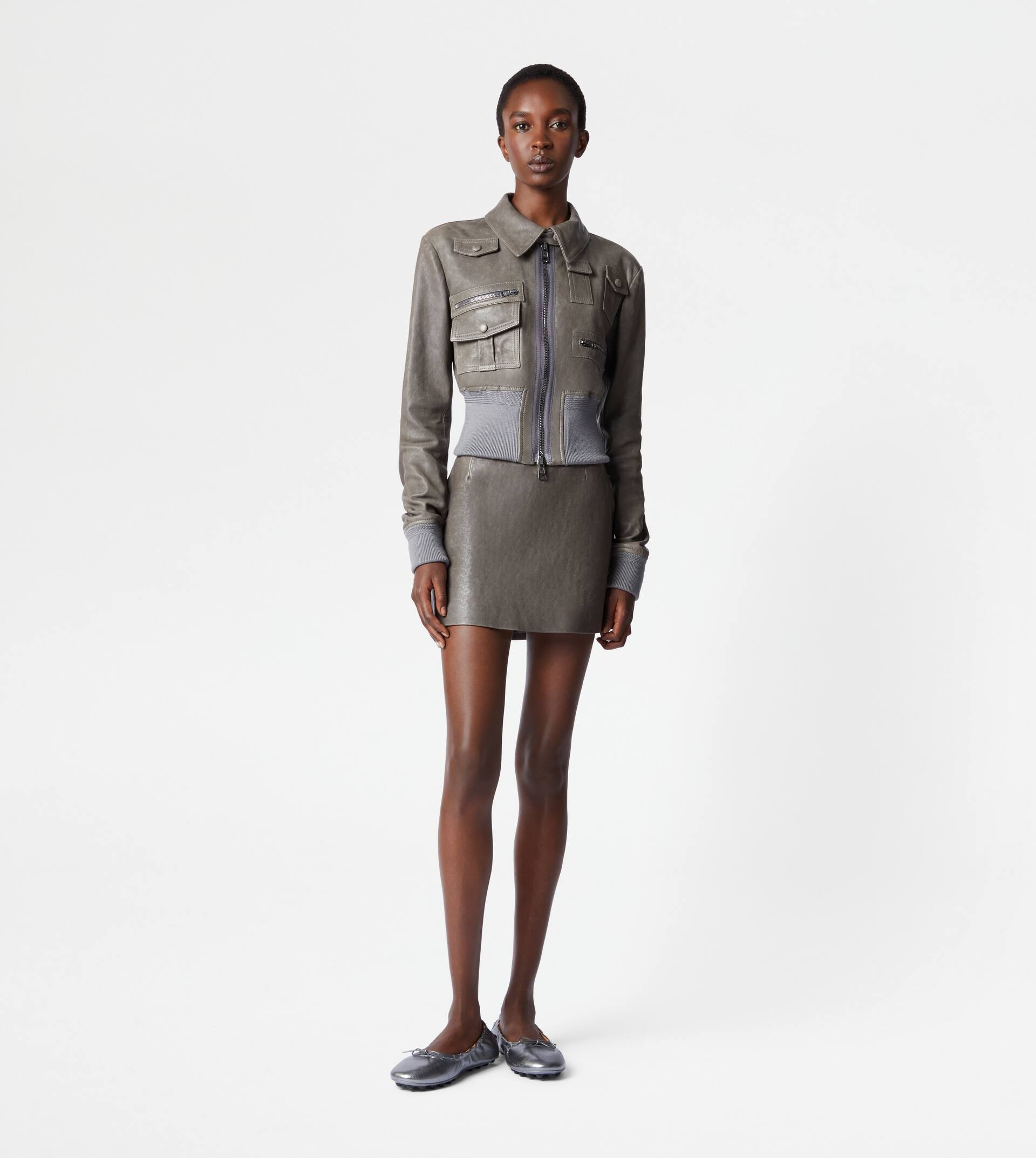 MINISKIRT IN LEATHER - GREY - 2