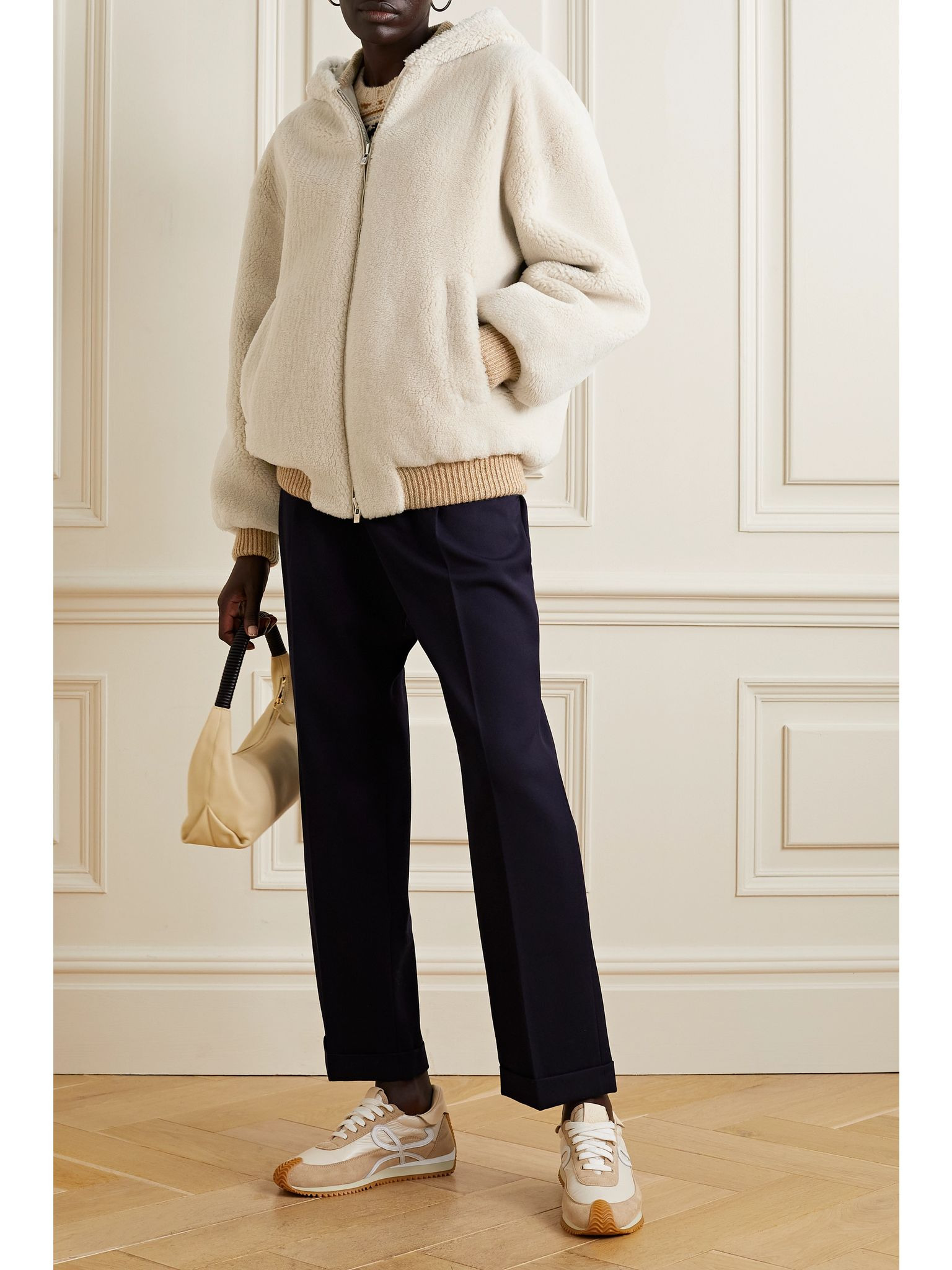 Carley reversible cashmere and silk-blend fleece and twill jacket Brown - 2