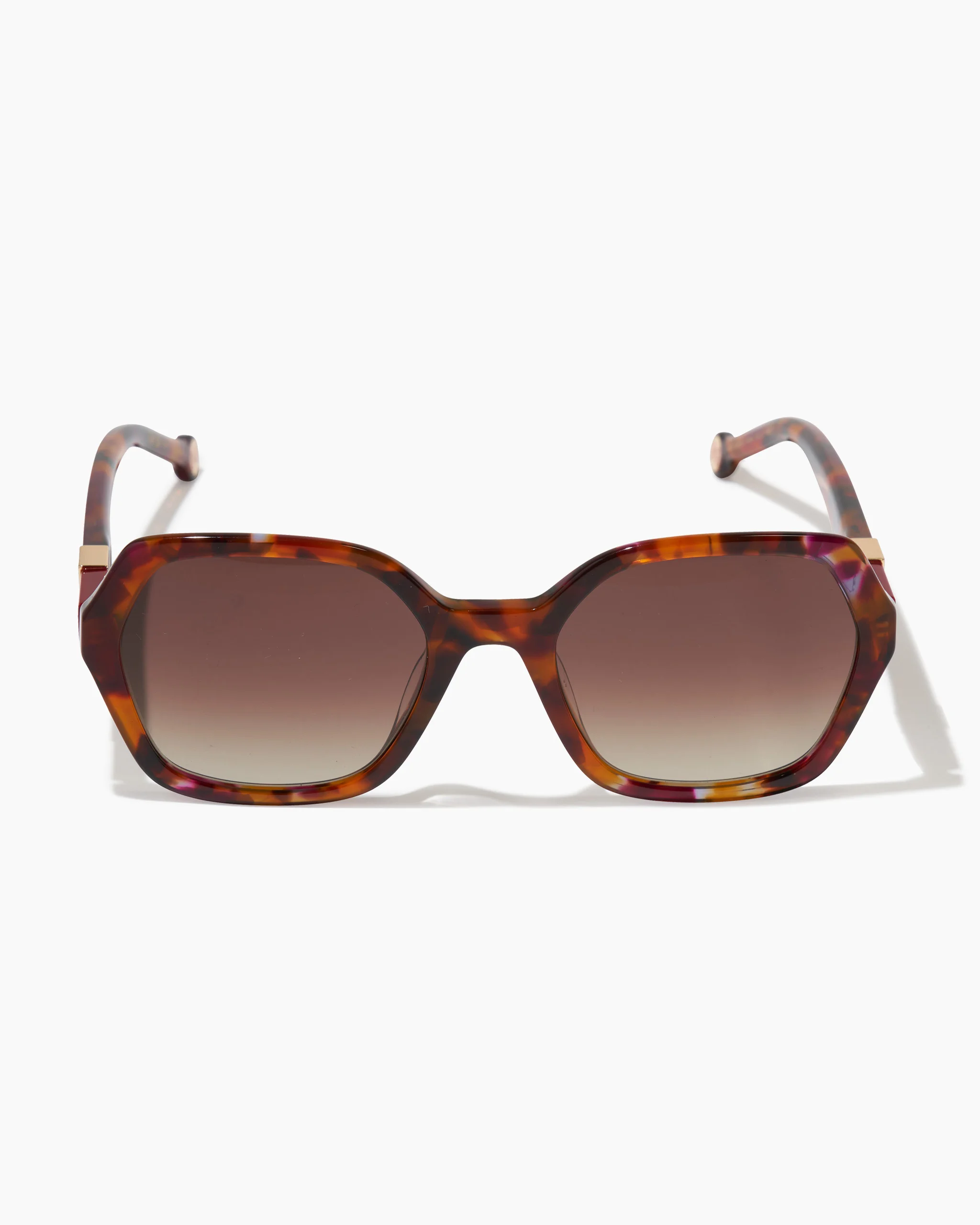 Hexagonal Frame Sunglasses with Checkerboard Detail - 1