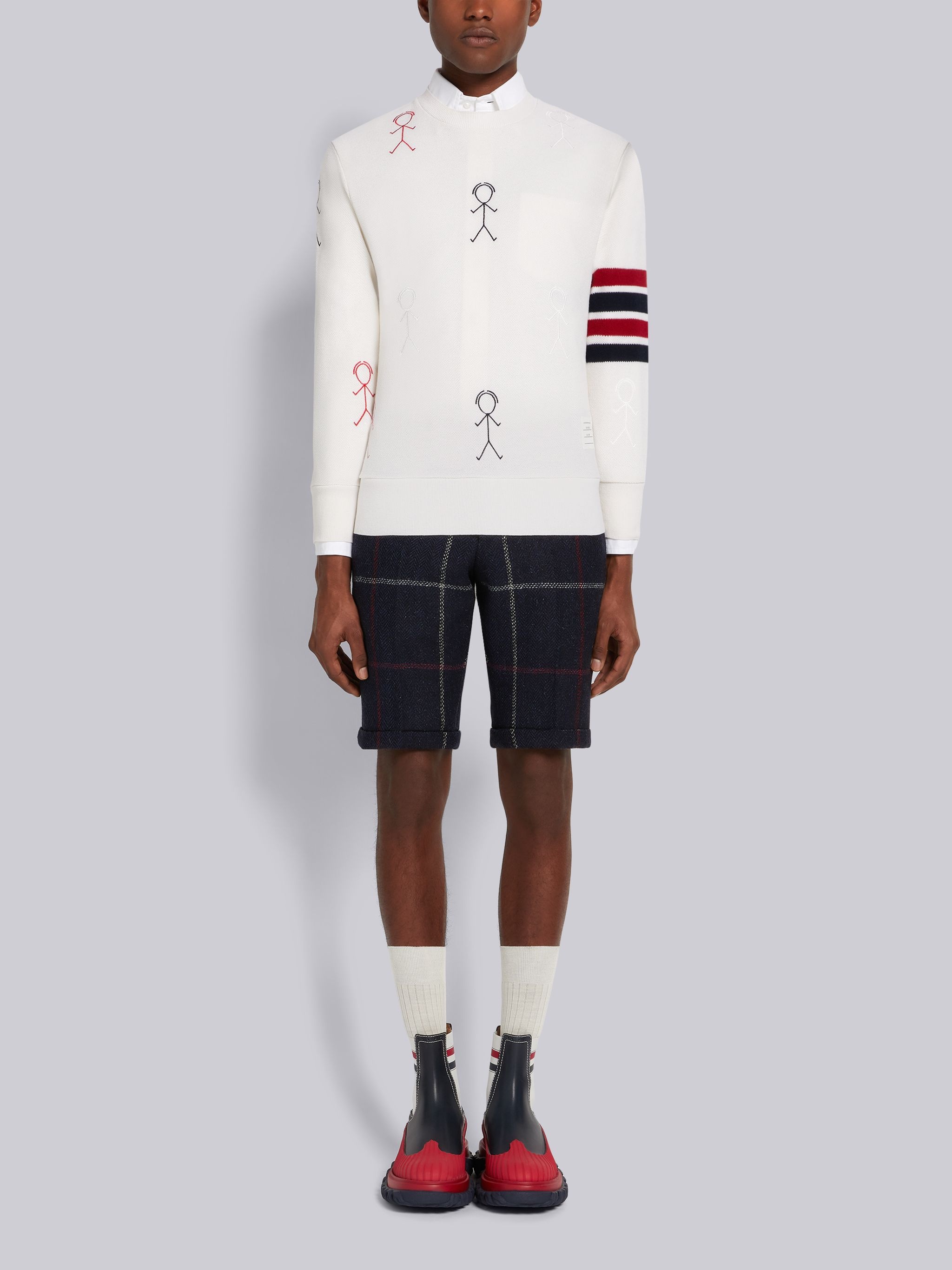 White Cashmere Pique 4-Bar Mr. Thom Half Drop Embroidered Sweatshirt - 4