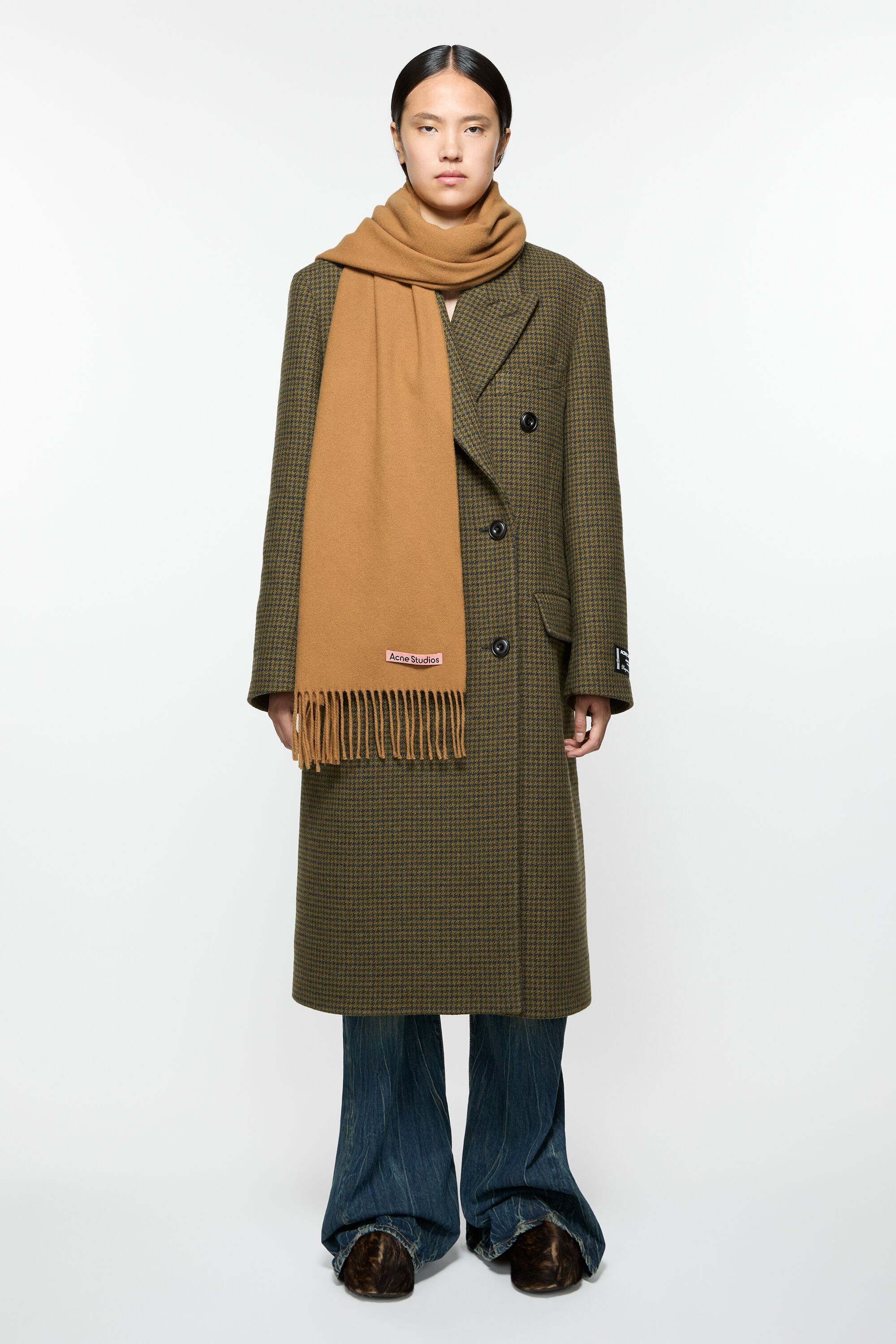 Cashmere fringe scarf - Narrow - Dark camel - 2