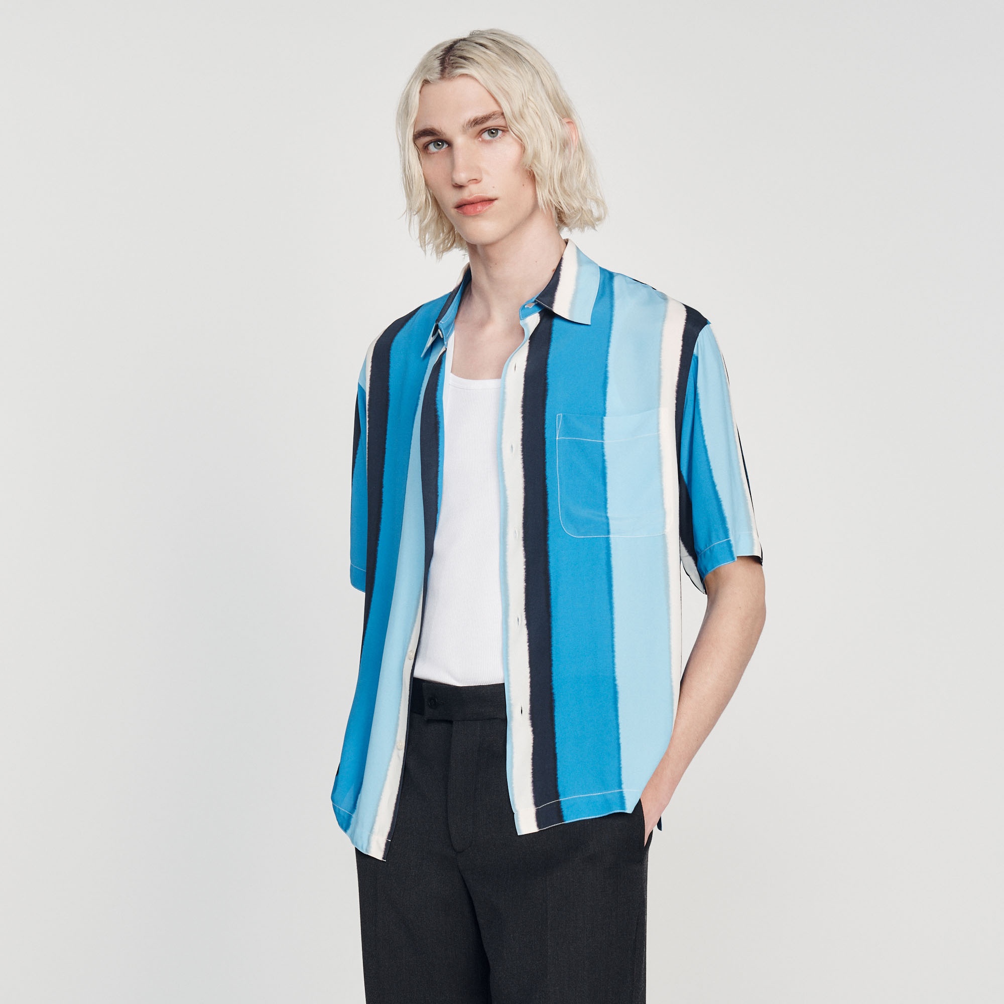 Flowing striped short-sleeved shirt - 5