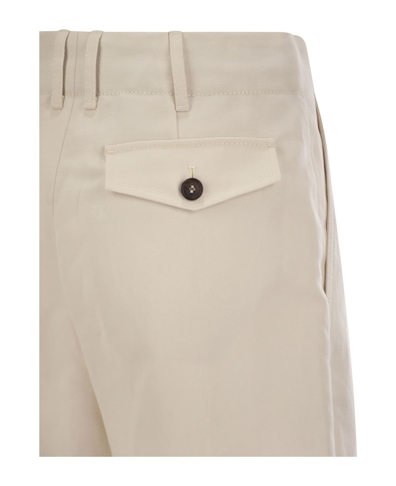 Pleated Chino Trousers In Cotton Canvas And Linen - 4