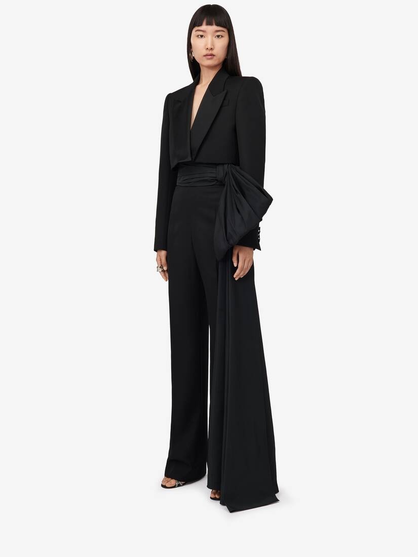 Women's Cropped Tuxedo Jacket in Black - 5