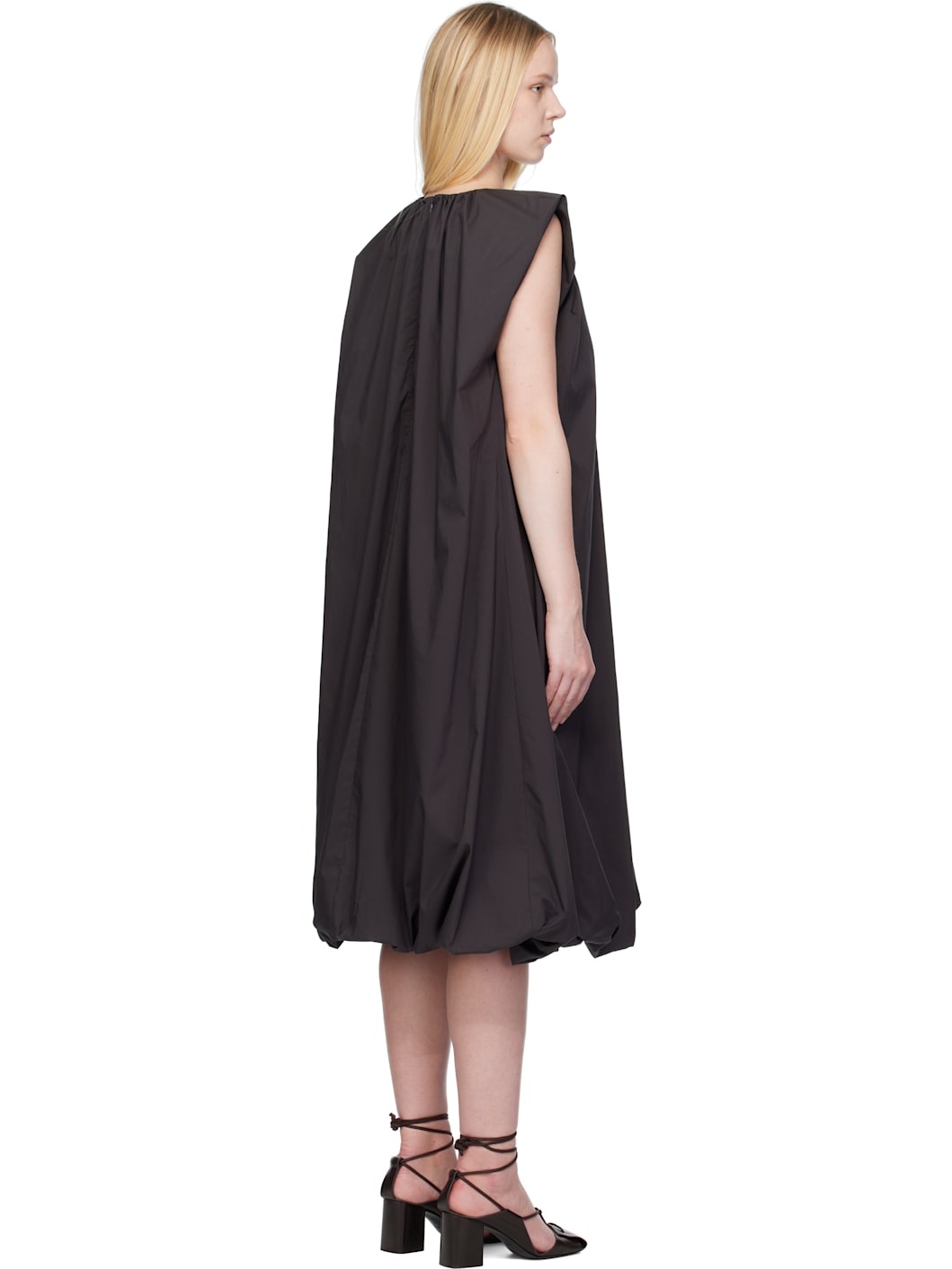 Gray Cotton Volume Shirring Minidress - 3