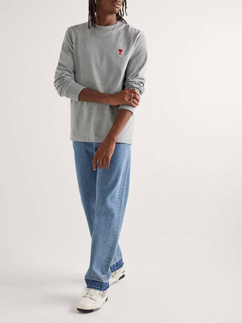 AMI Paris Logo-Embroidered Cotton-Jersey T-Shirt outlook