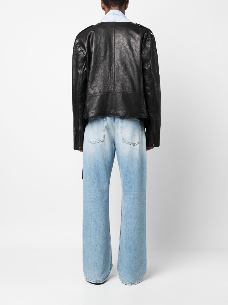 denim-trim leather jacket - 4