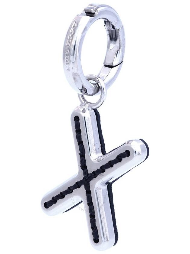 Leather-Topstitched 'X' Alphabet Charm in Palladium/Back - 4