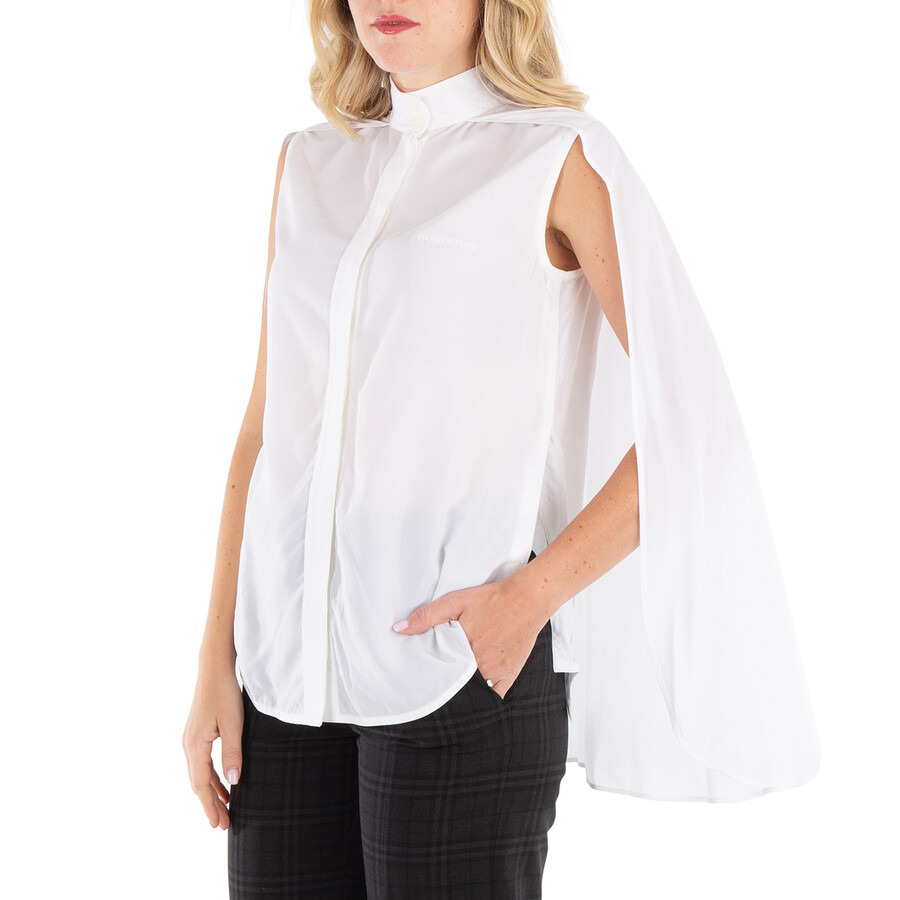 Burberry Ladies White Lyocell Cape Detail Shirt - 4
