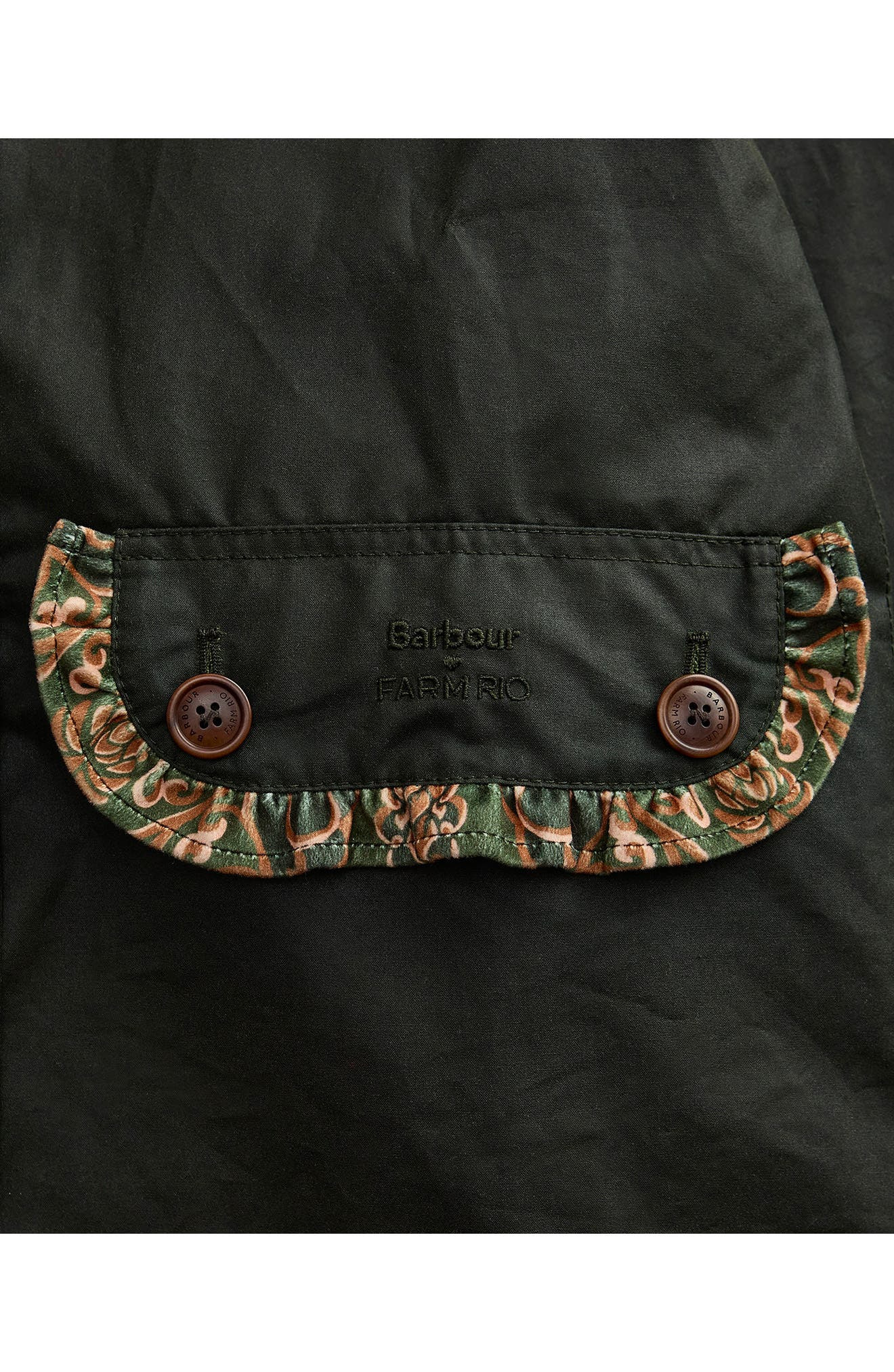 Barbour x FARM Rio Maria-Clara Waxed Jacket in Fern/Green Heart Print at Nordstrom - 7