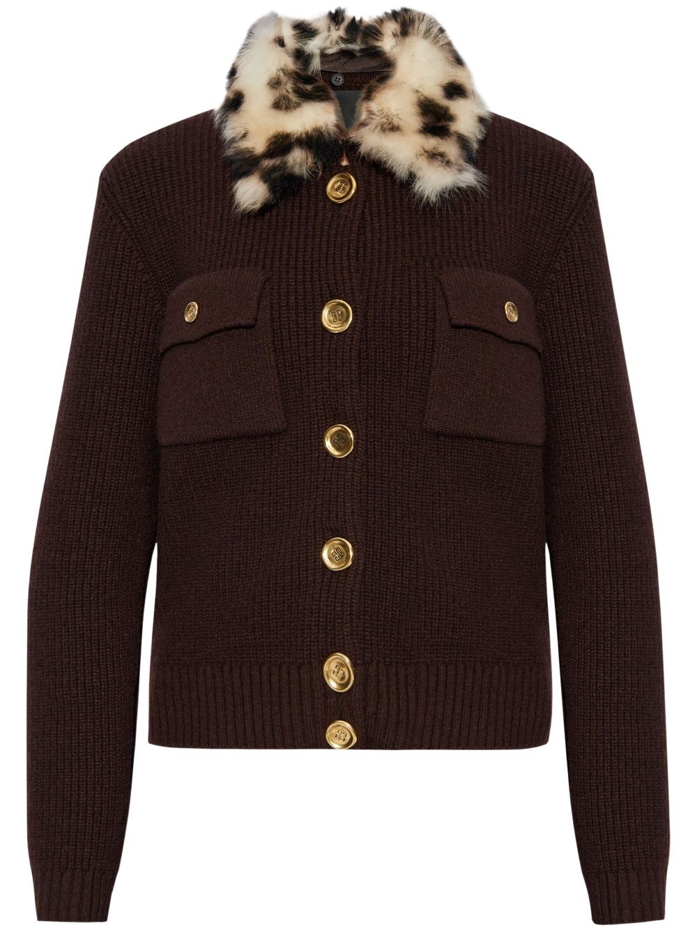 fur-collar cardigan - 1