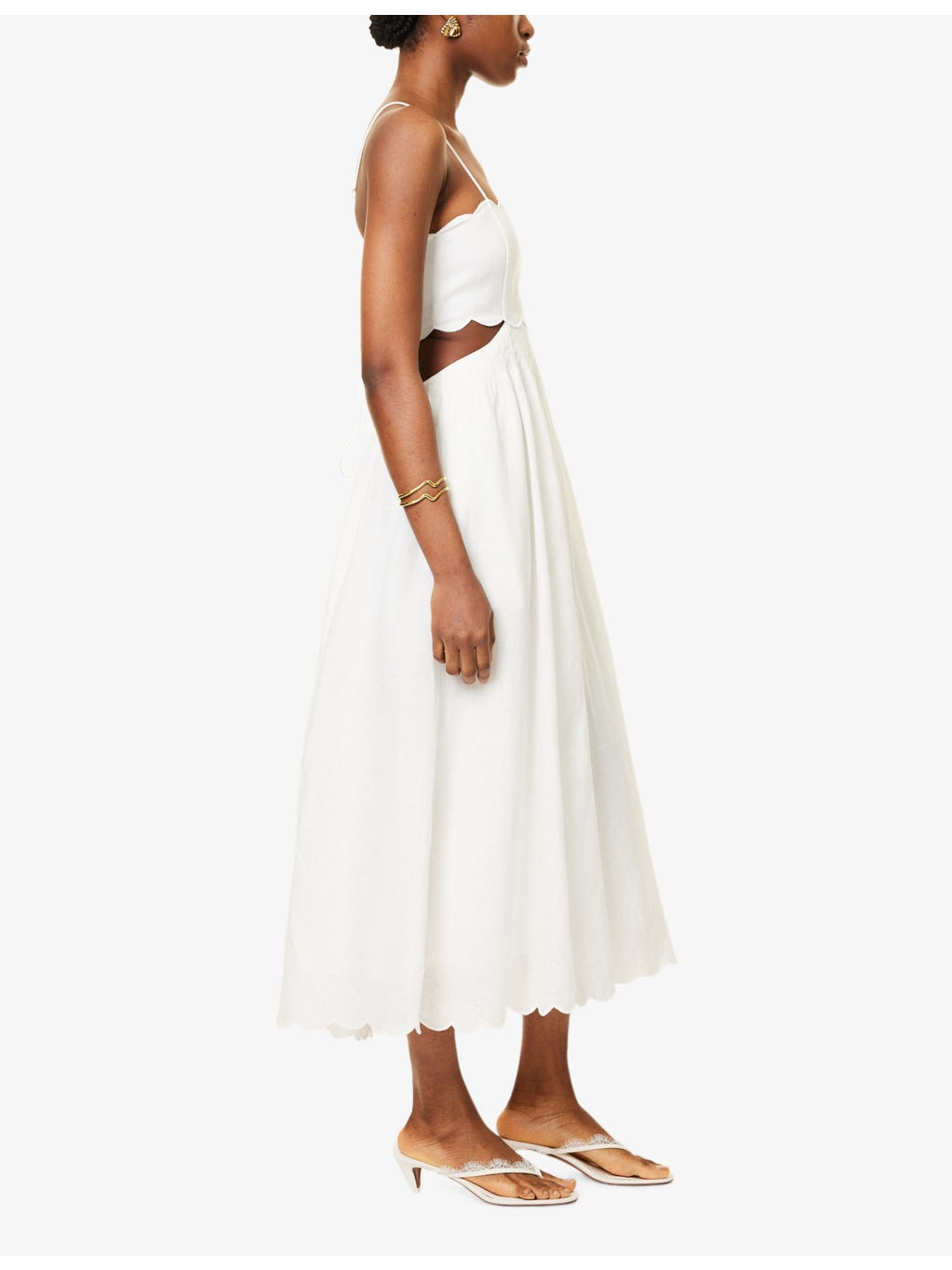 Rhiannon Scalloped-Trims Linen Midi Dress - 3