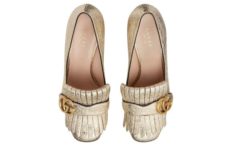 (WMNS) Gucci Marmont Platform Pump With Fringe 'Gold' 573020-DKT00-7100 3
