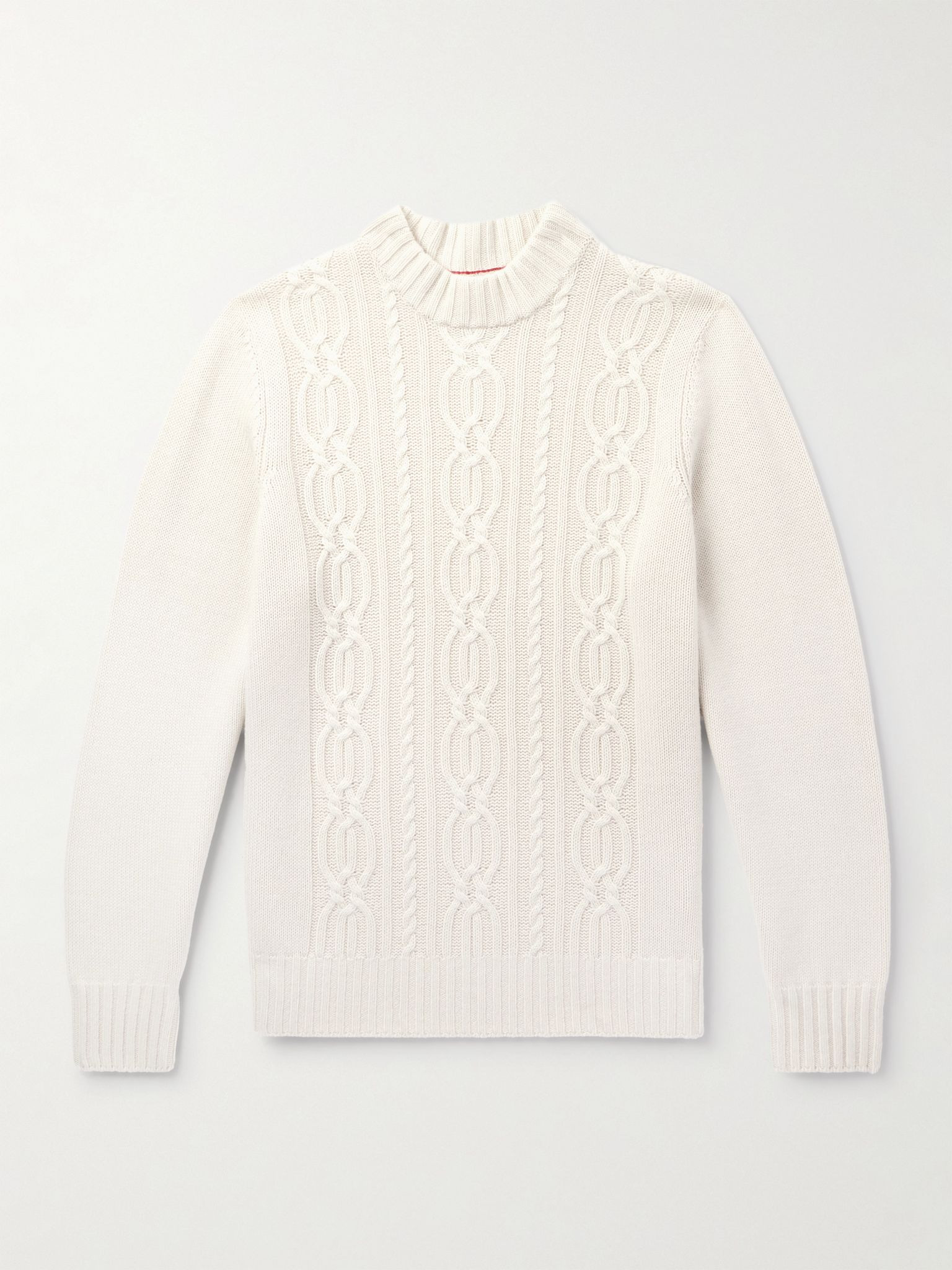 Cable-Knit Cashmere Mock-Neck Sweater Beige - 1