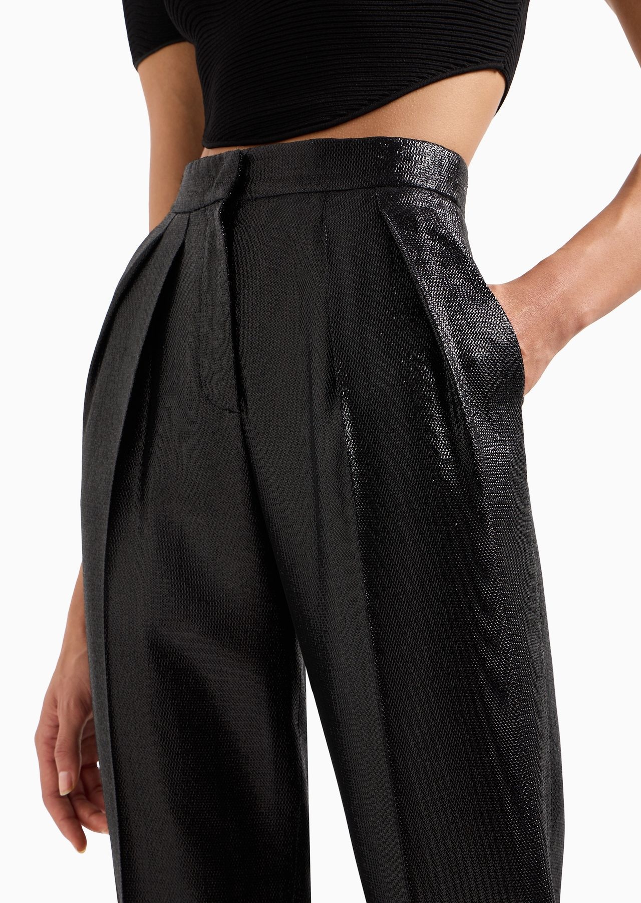 High-waisted trousers in fluid armure lurex - 6