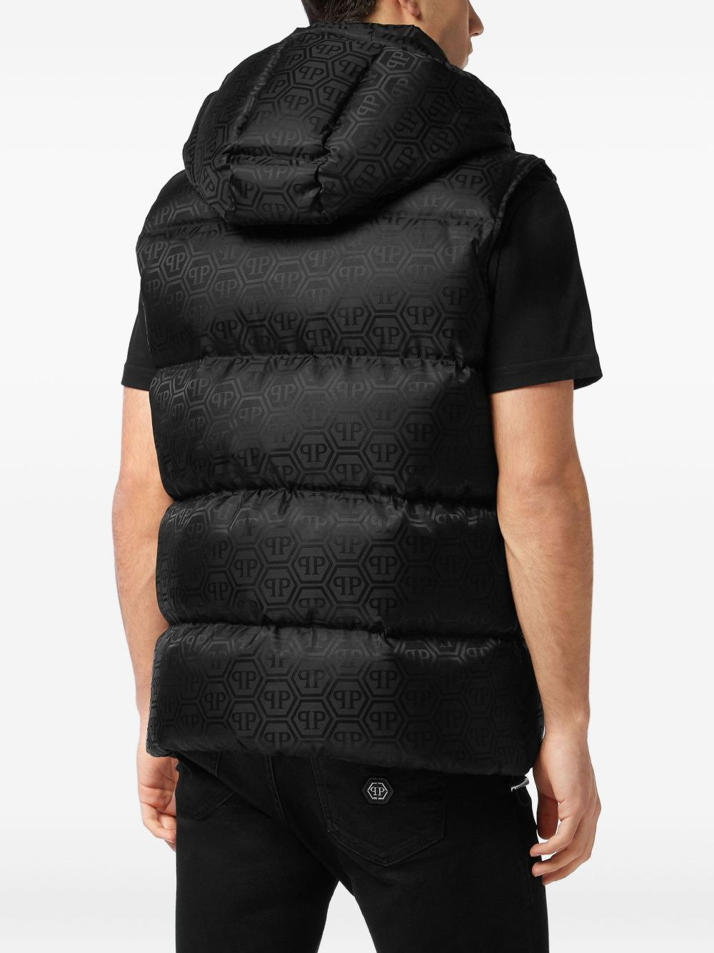 monogram-pattern puffer gilet - 3