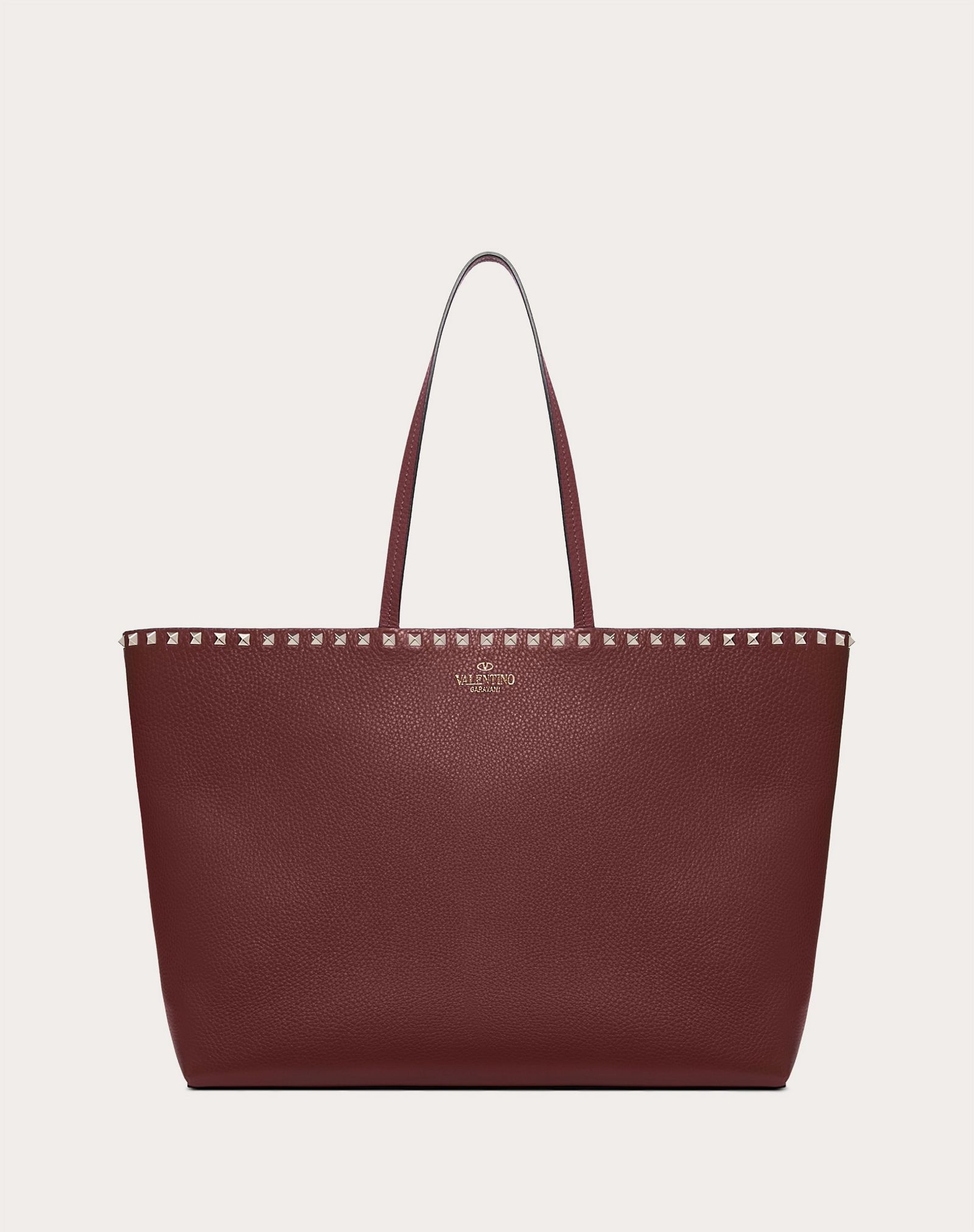 Large grain calfskin leather Rockstud shopping bag - 1