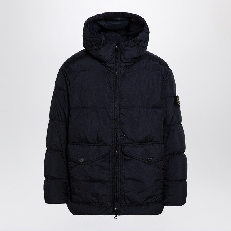 Stone Island Navy Down Jacket With Logo Men - 1