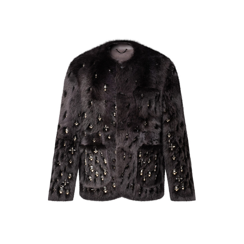 Made To Order Embellished Shearling Collarless Jacket 1