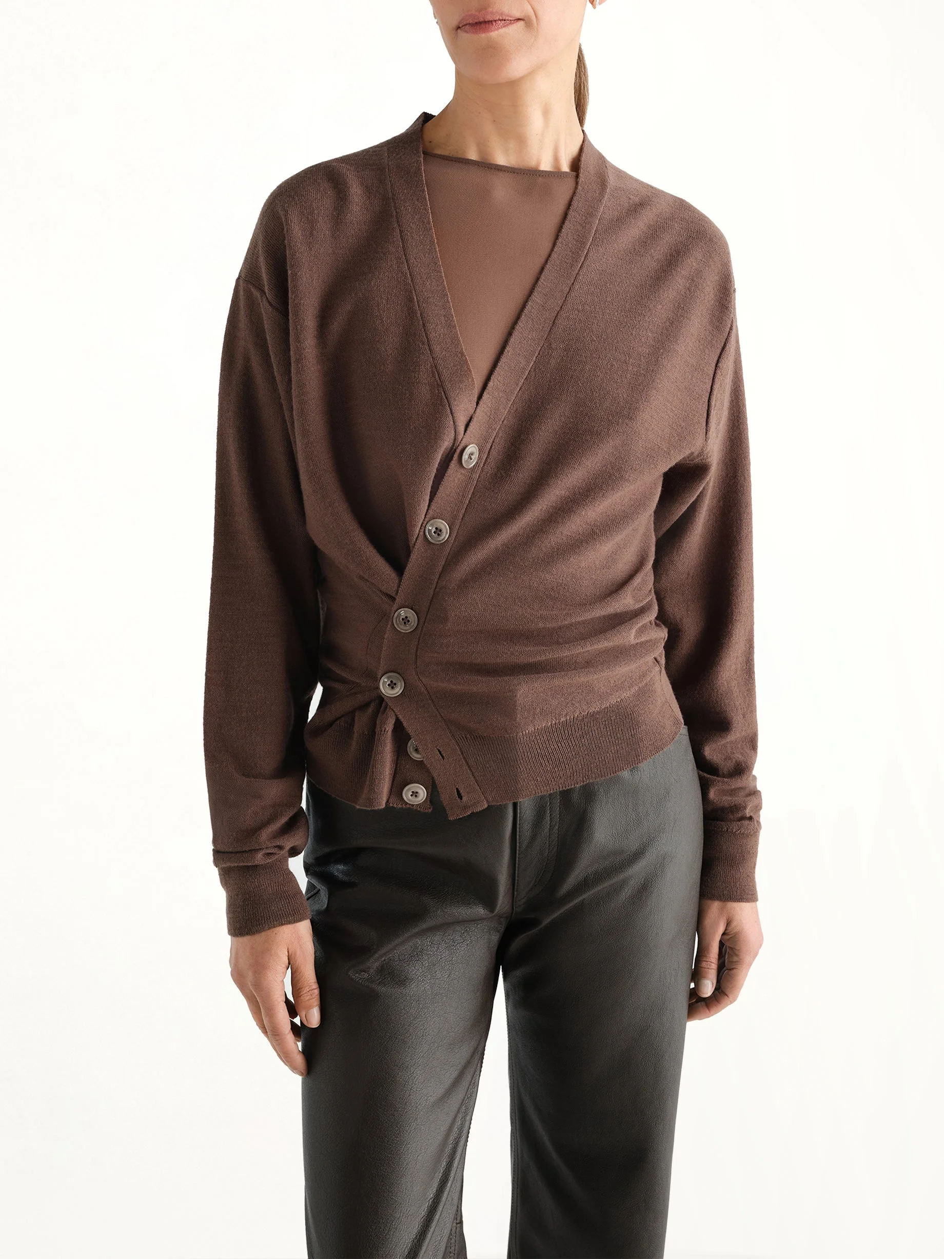 Relaxed Twisted Cardigan in Shitake - 1