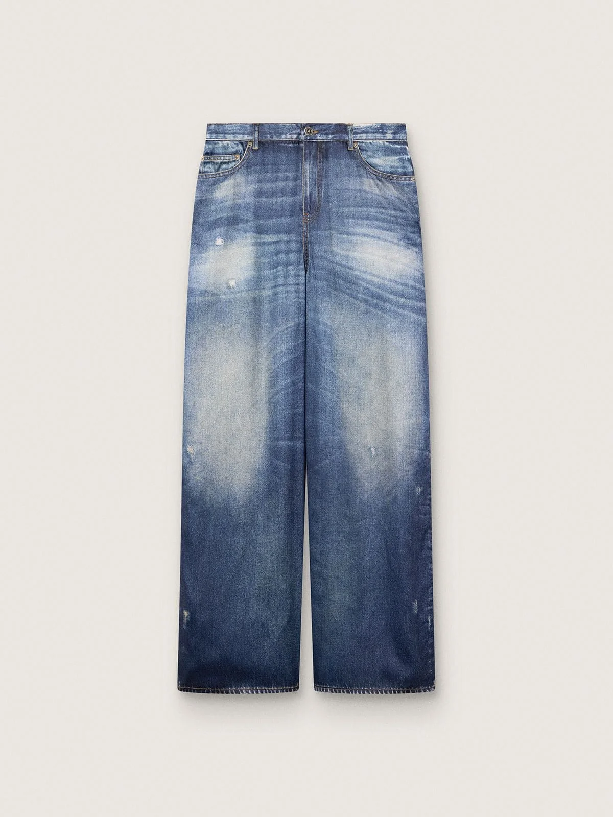 Women's boyfriend jeans in blue denim with archive print - 1