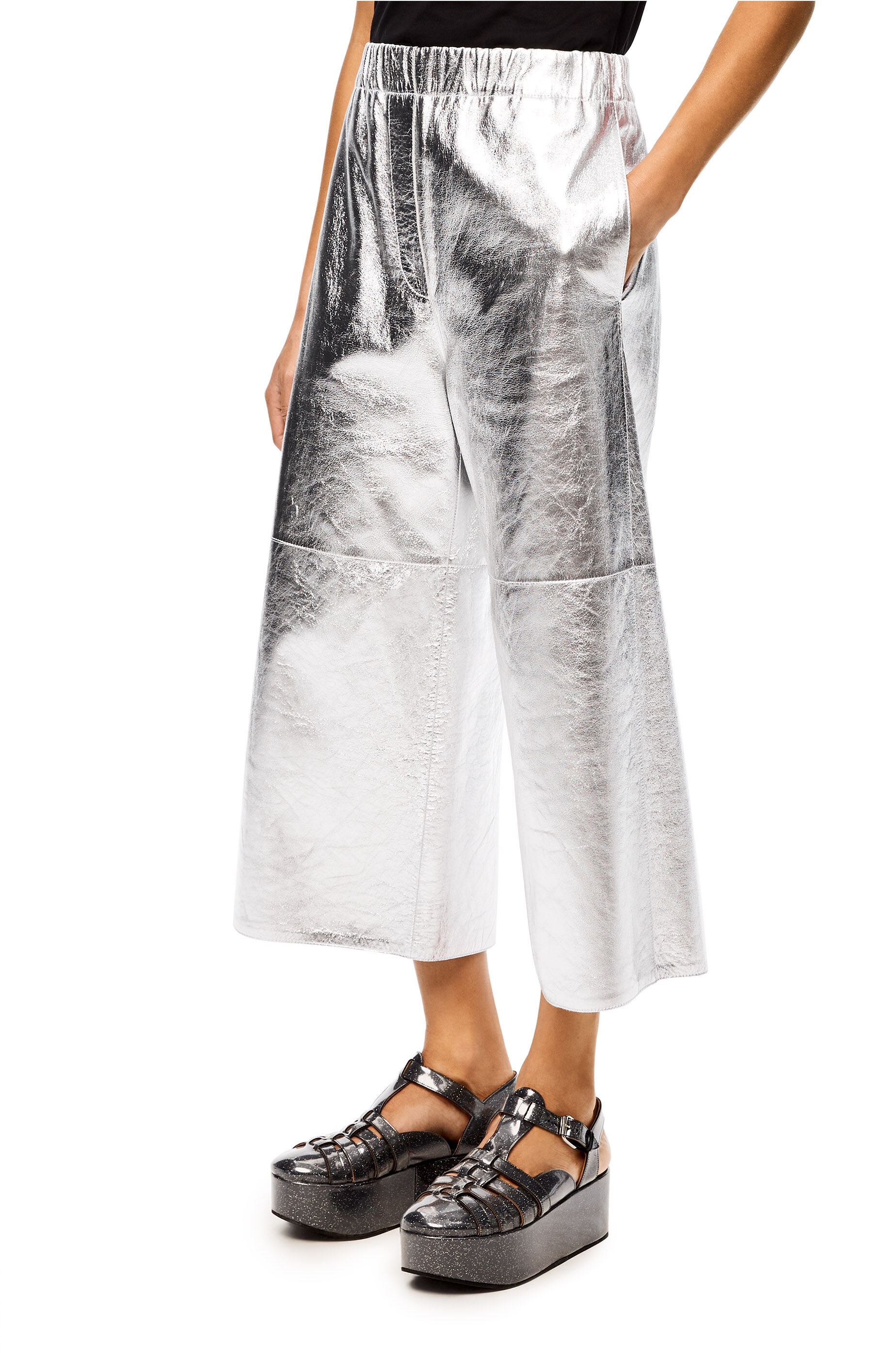Cropped elasticated trousers in nappa - 3