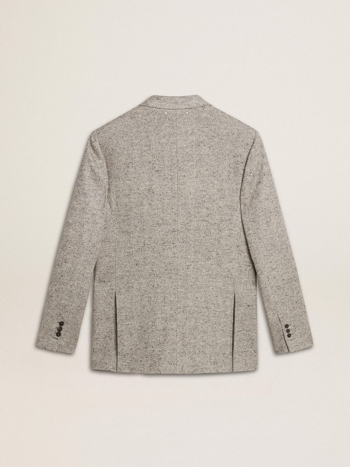Men's double-breasted jacket in gray silk and chevron wool - 7