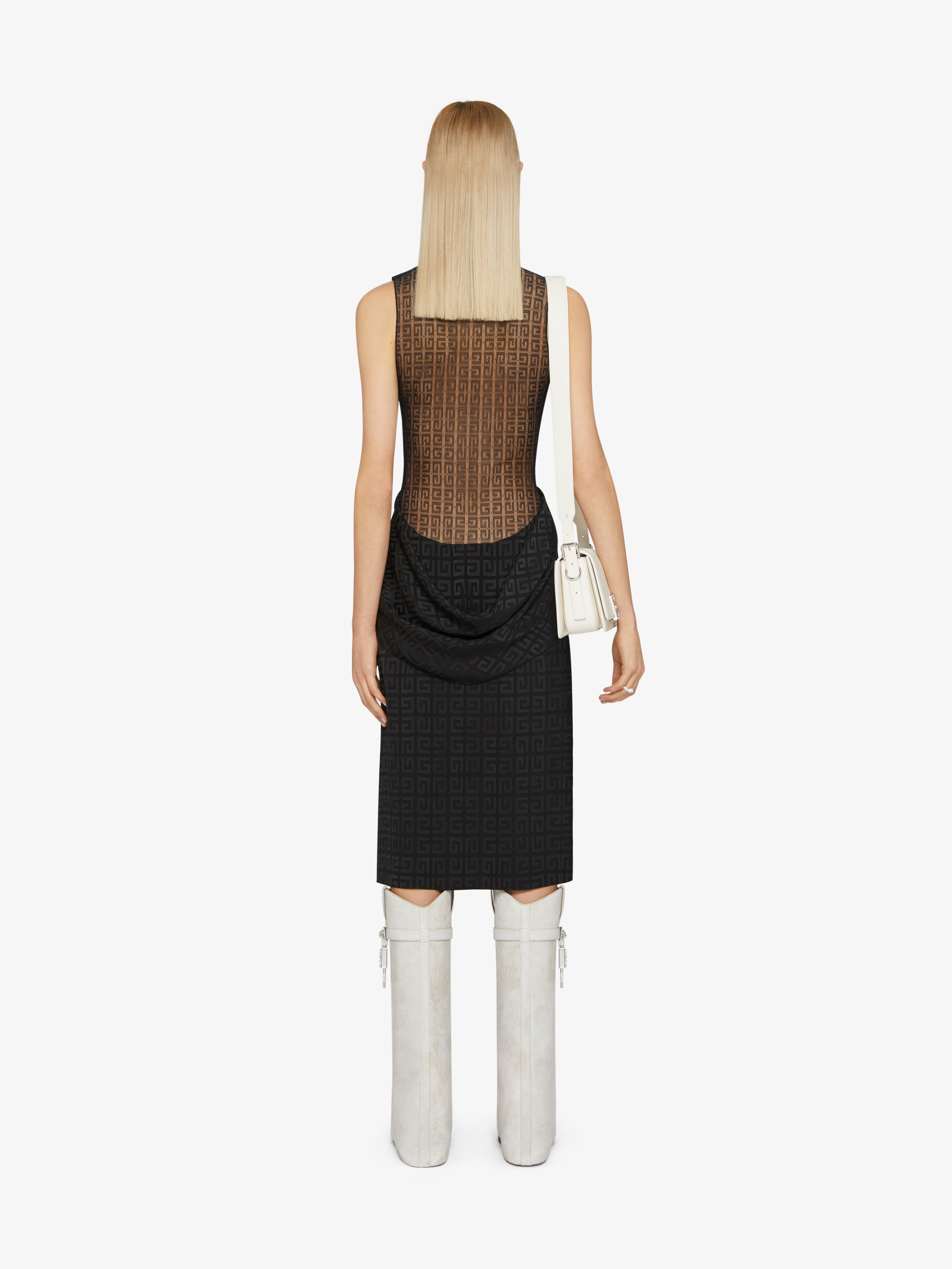 DRESS IN 4G JACQUARD WITH TULLE AND DRAPE - 4