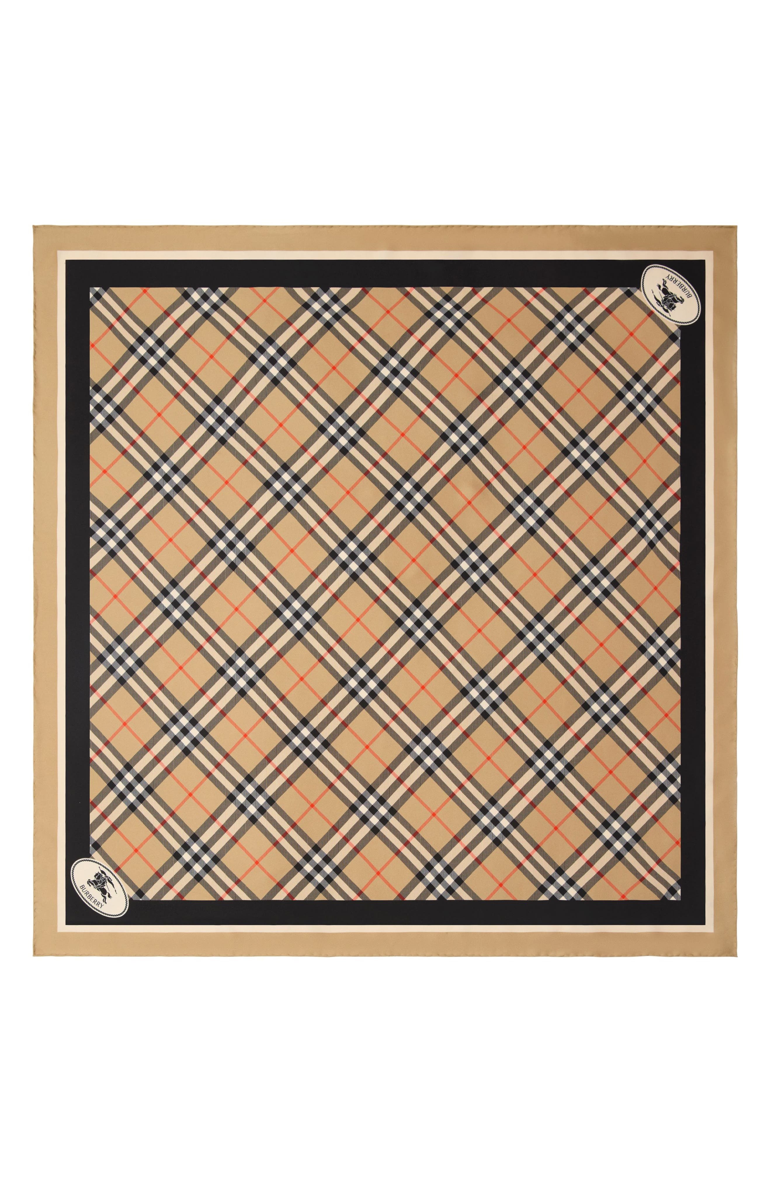 burberry Medium Check EKD Stamp Square Silk Twill Scarf in Sand at Nordstrom - 1
