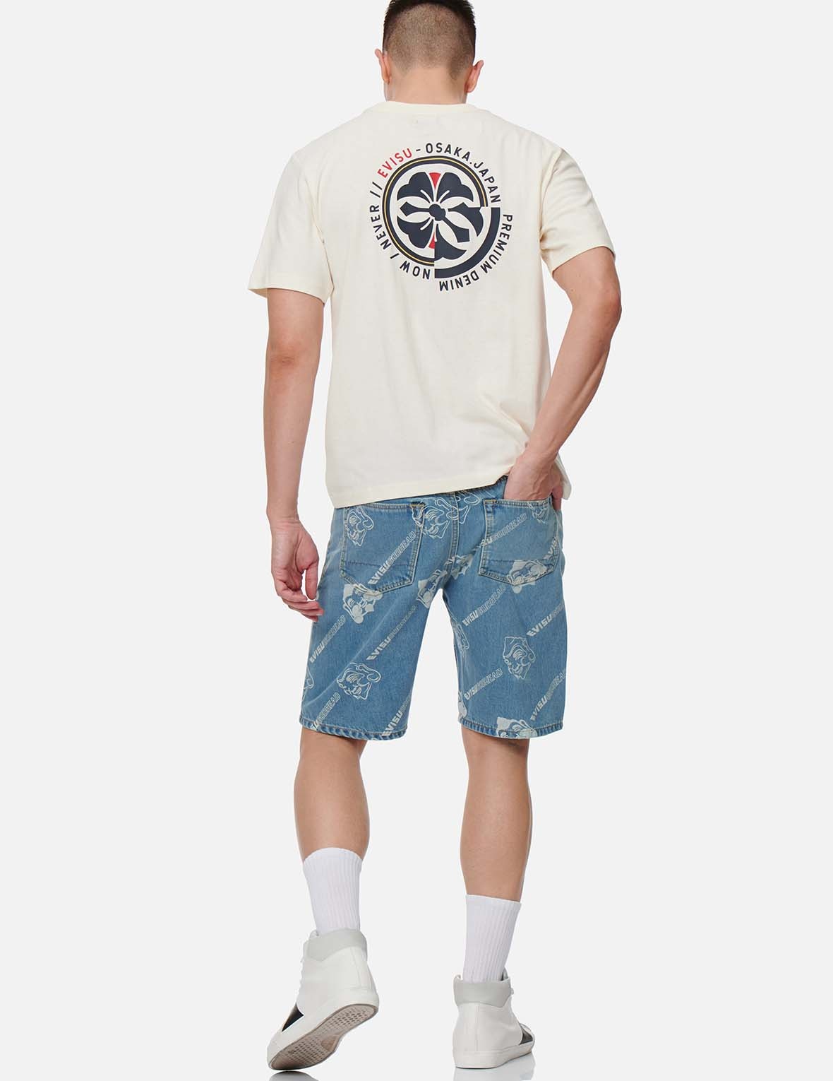 ALLOVER GODHEAD DISCHARGE PRINT DENIM SHORTS - 6