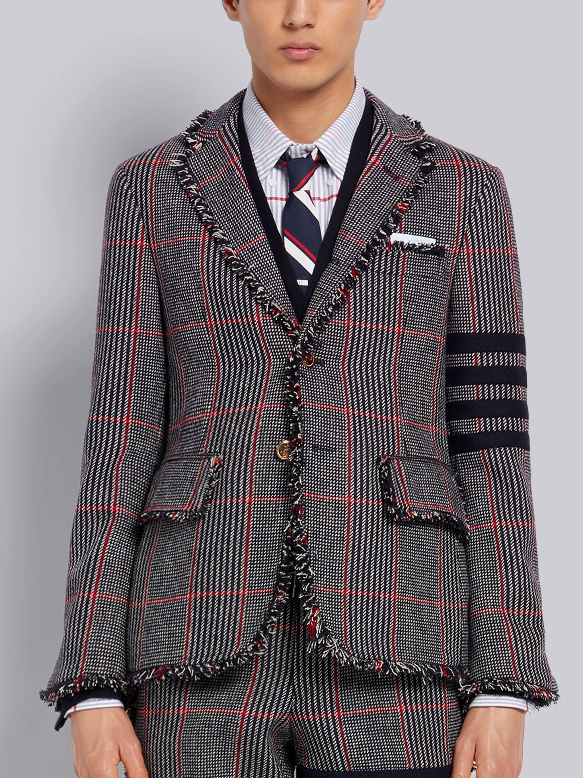 Multicolor Prince of Wales Oversize Check Wool Hunting Tweed Frayed Unconstructed Classic Jacket - 1