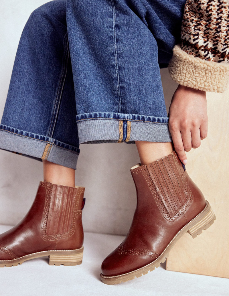 BODEN Brogue Detail Chelsea Boots-Tan outlook