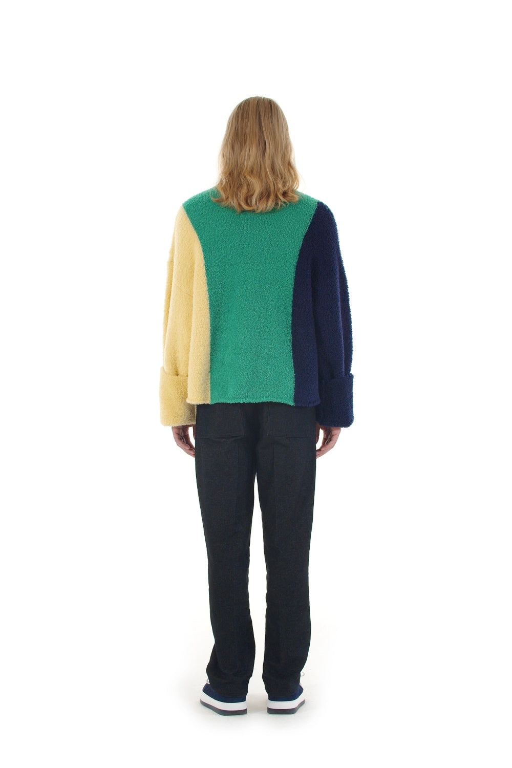 EXTRA-LONG SLEEVE FLUFFY SWEATER / green, blue & cream - 2