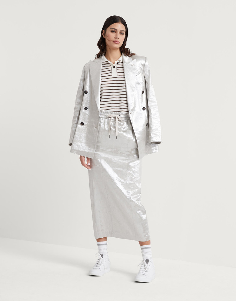Sparkling linen gabardine midi track skirt 4