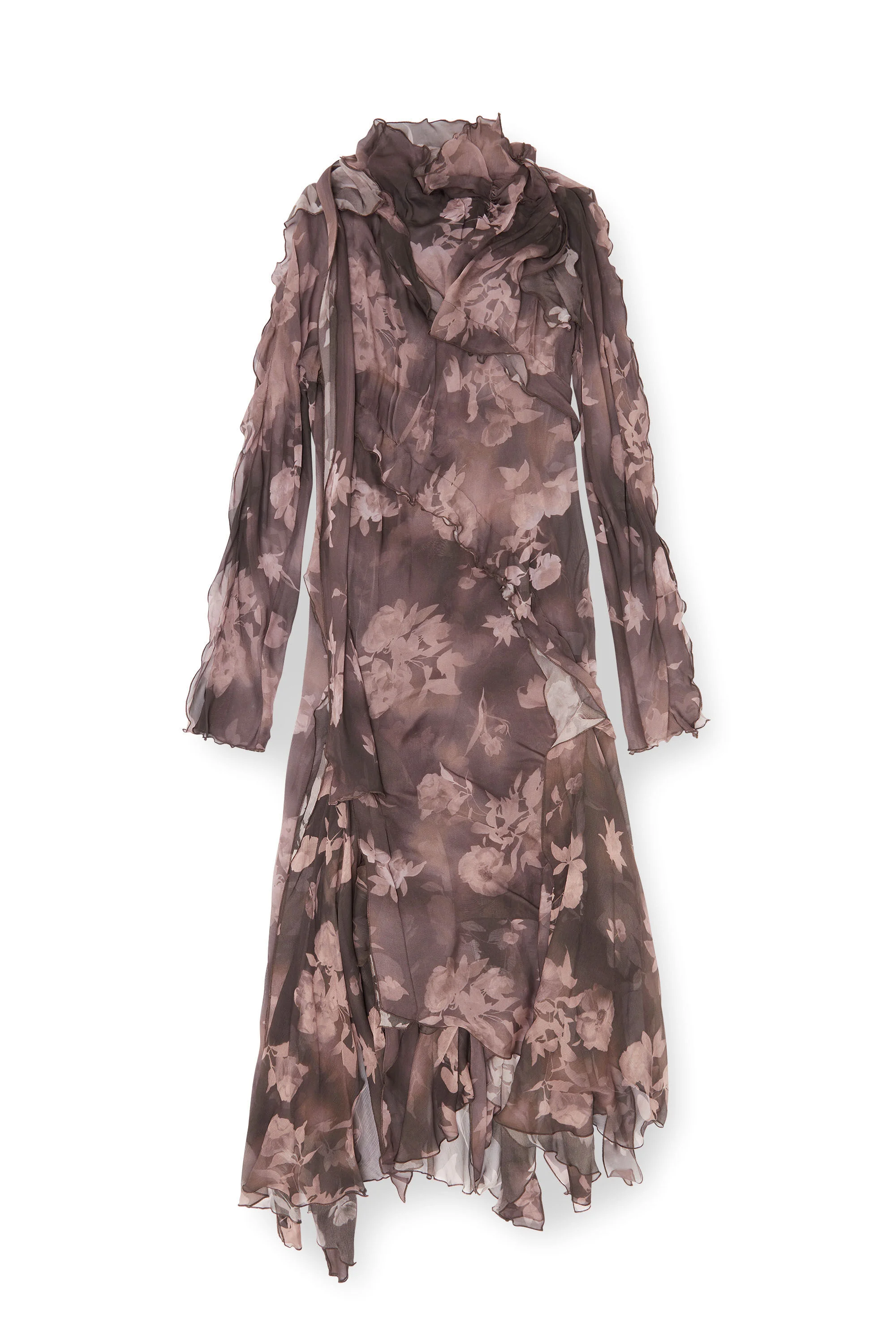ASYMMETRIC MIDI DRESS IN CHIFFON AND SILK-CREPE - 1