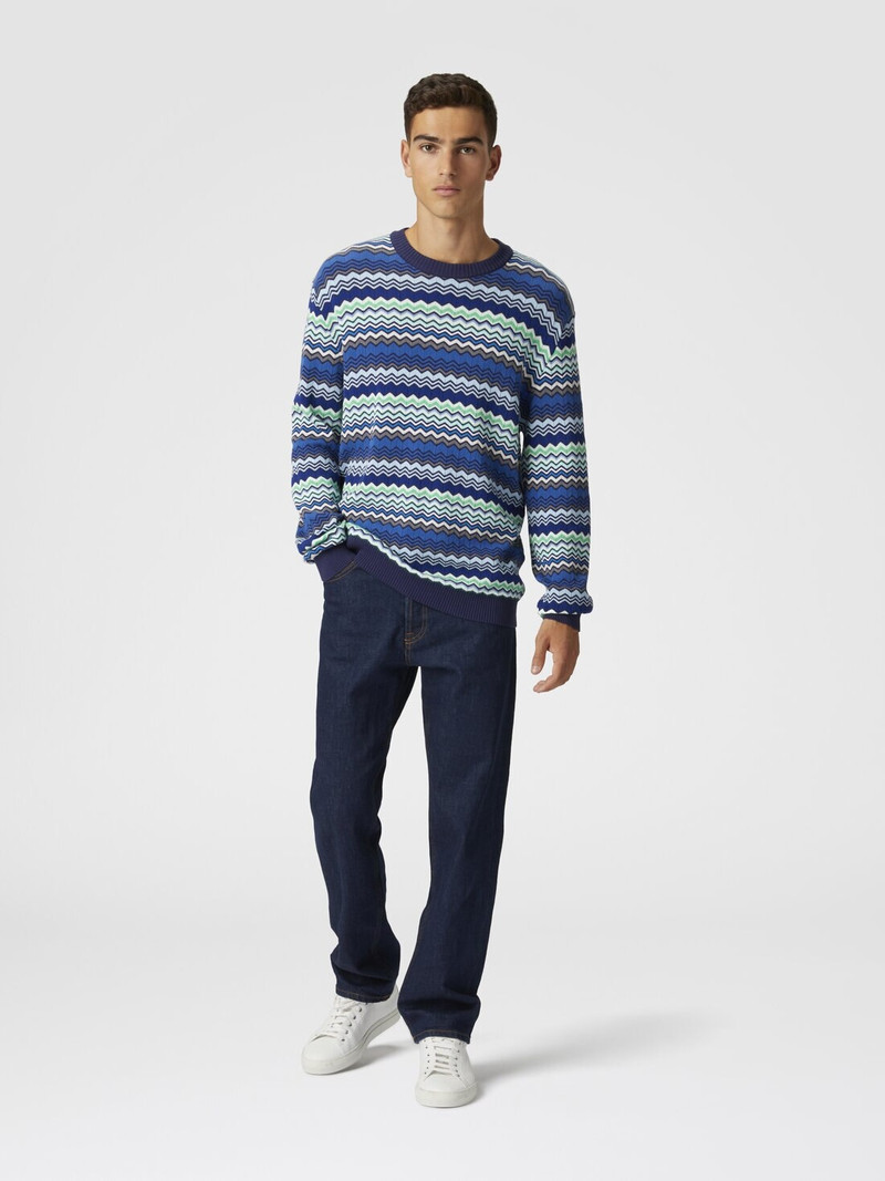 Missoni Cotton crew-neck pullover with micro zigzag and contrasting piping outlook