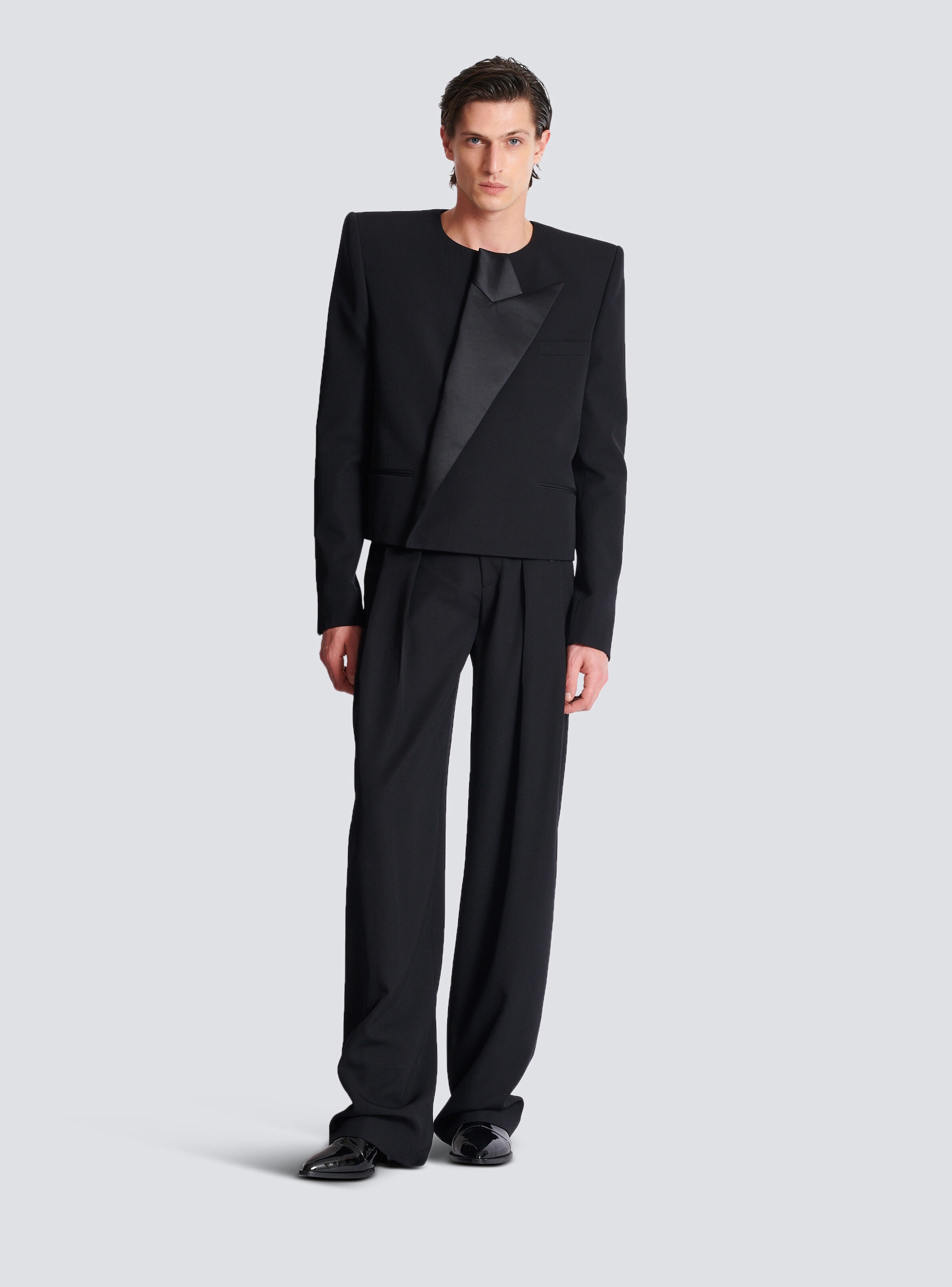 Cropped grain de poudre jacket with asymmetrical collar - 2
