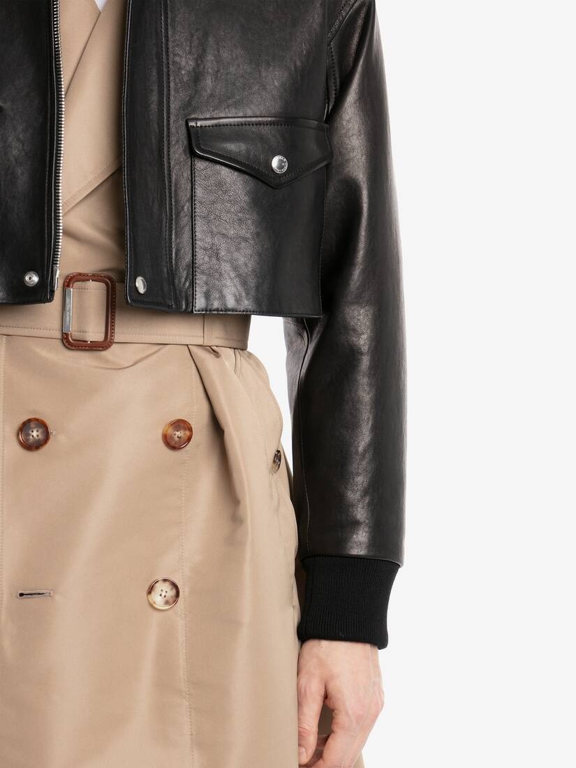 Cropped Aviator Jacket in Black - 5