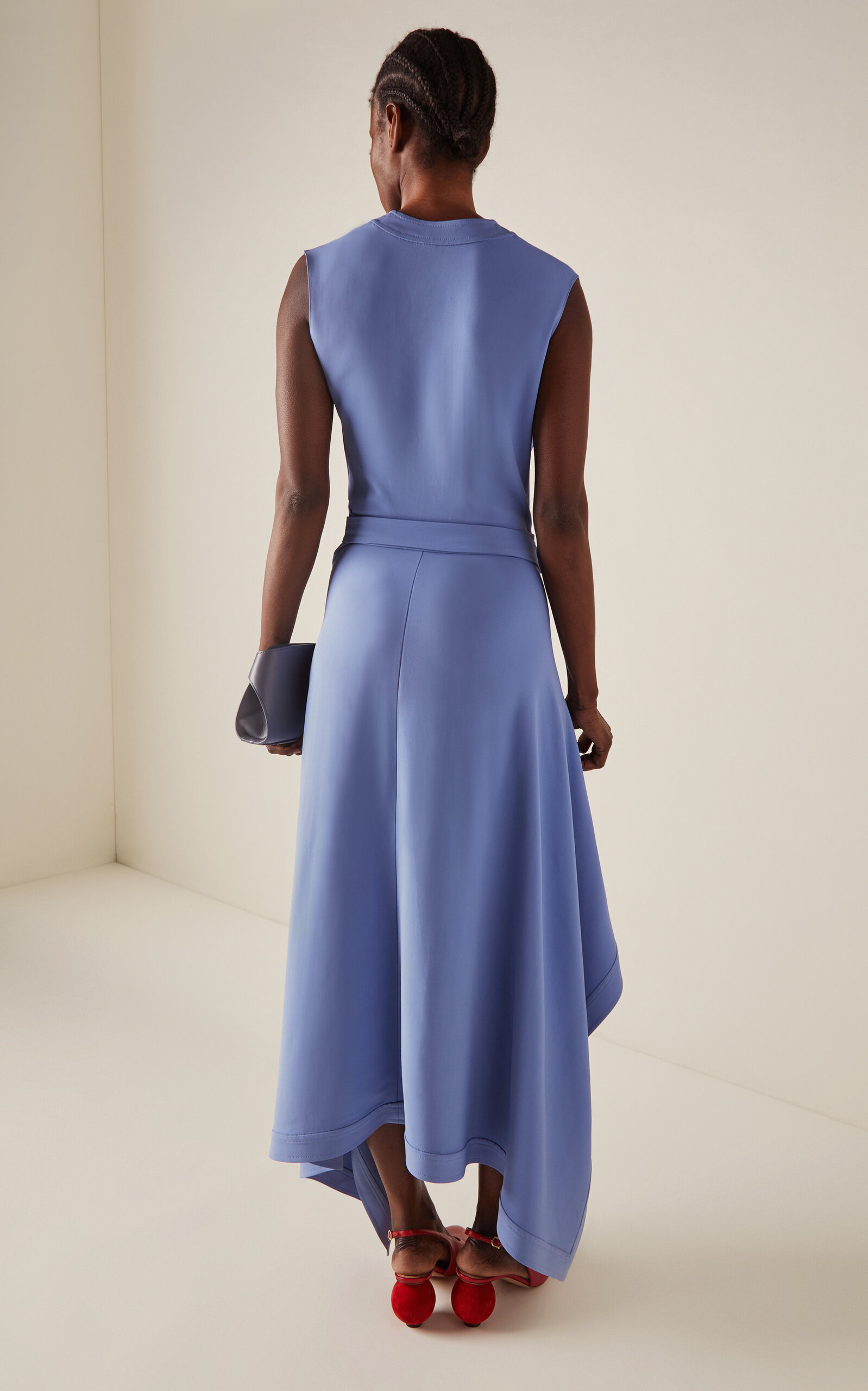 Asymmetric Crepe Midi Dress blue - 4