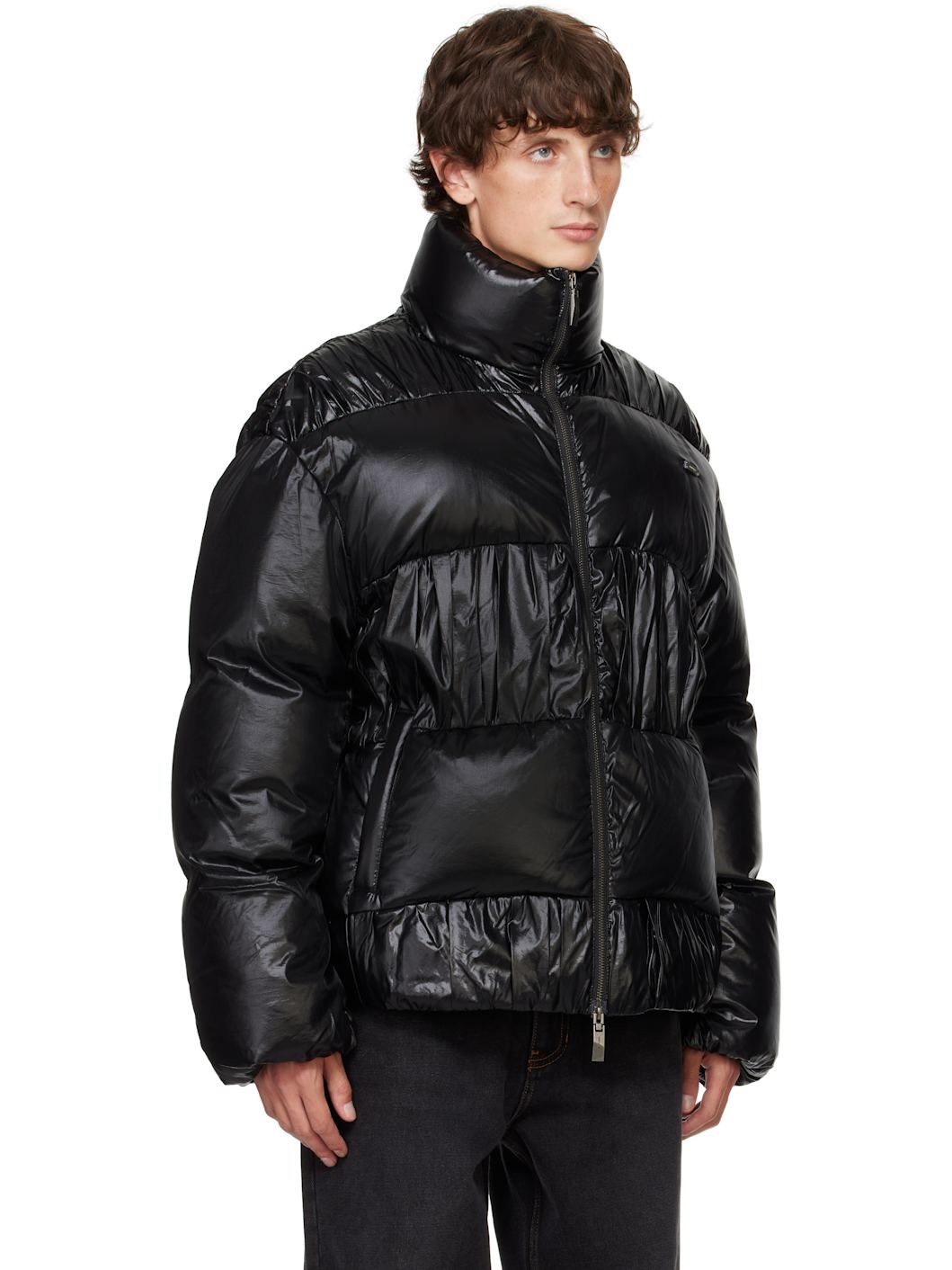 Black Gathered Down Jacket - 2