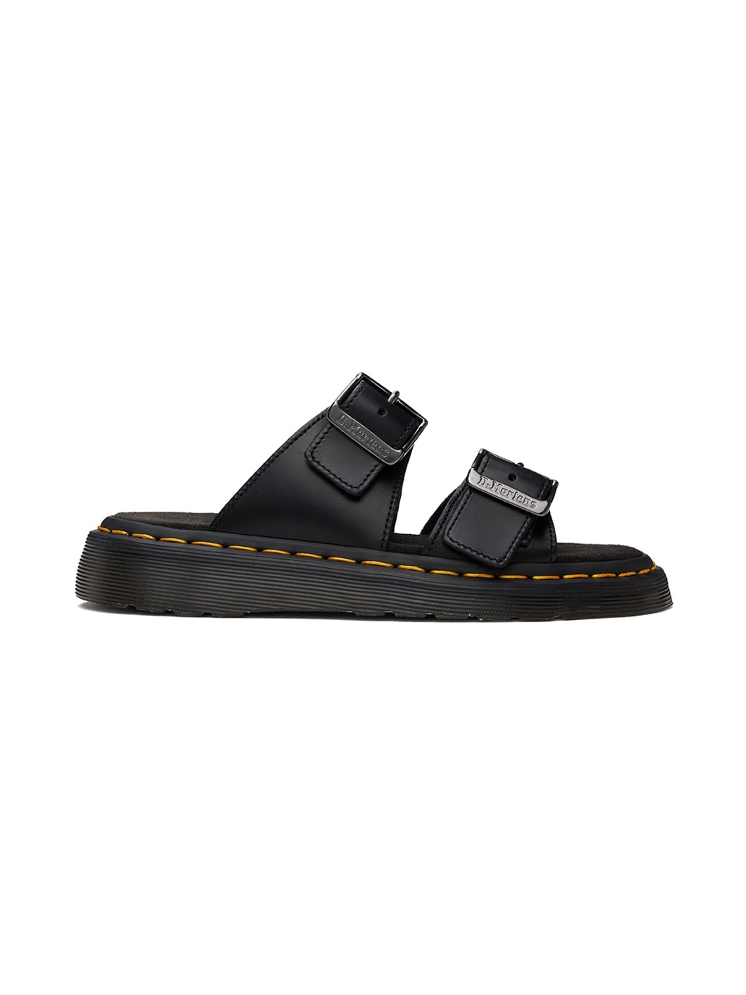 Black Josef Leather Buckle Slide Sandals - 1
