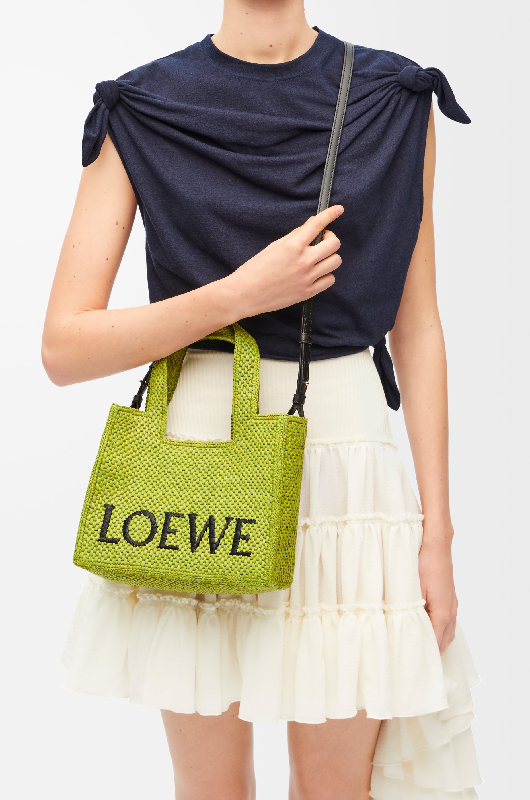 Small LOEWE Font tote in raffia - 3