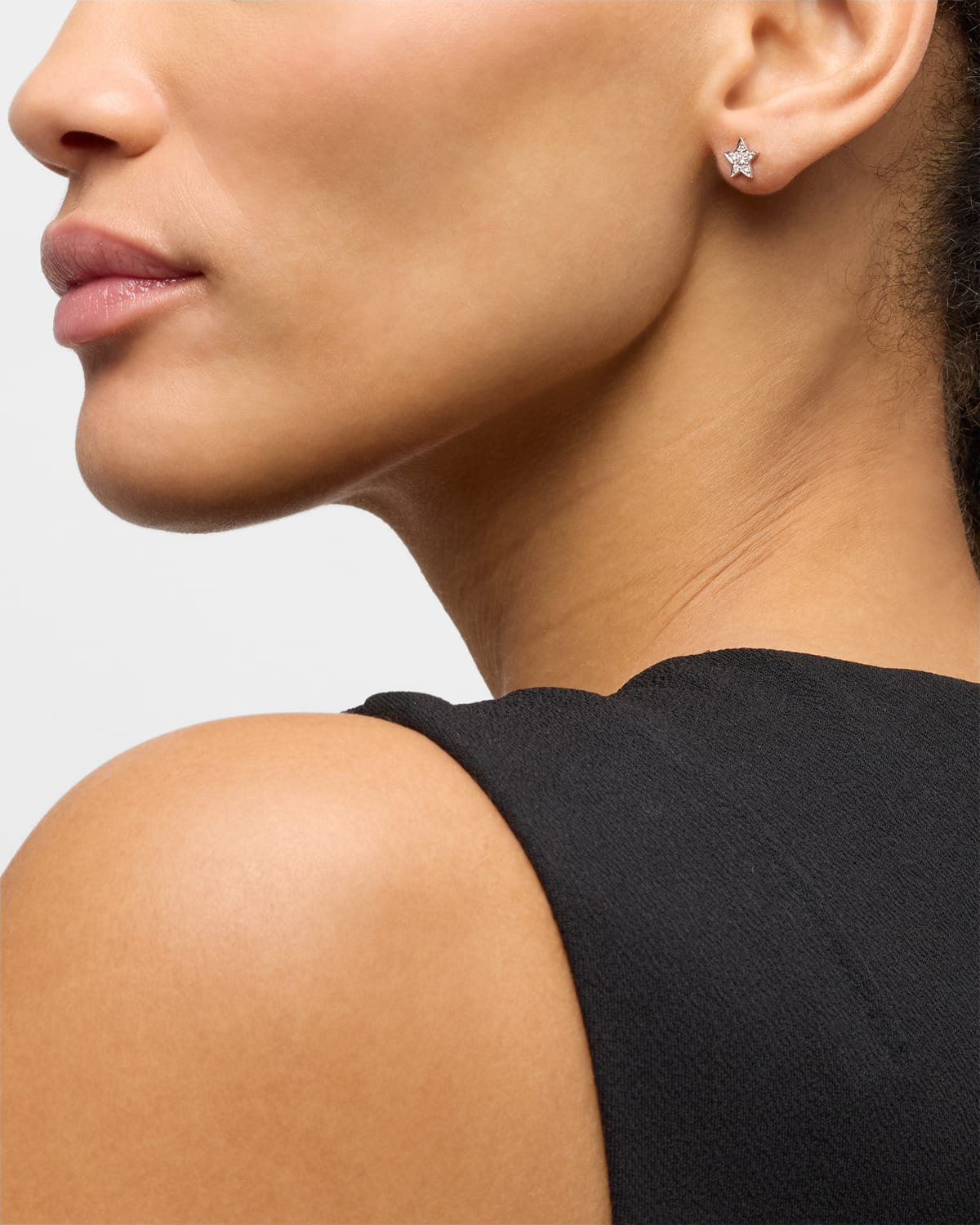 14k White Gold Pave Star Stud Earring, Single - 5