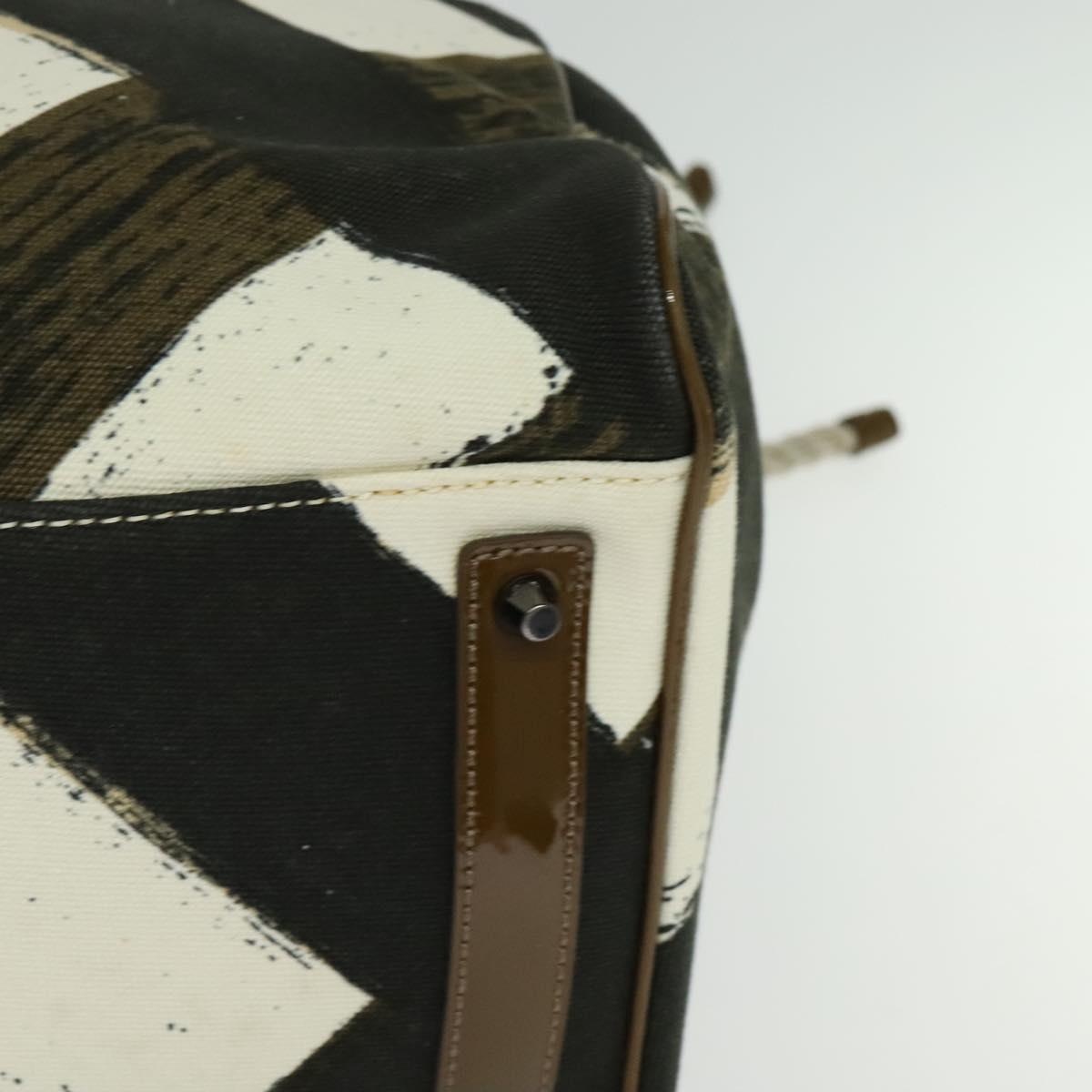 Burberry Tote Bag Canvas Enamel White Black Khaki - 11
